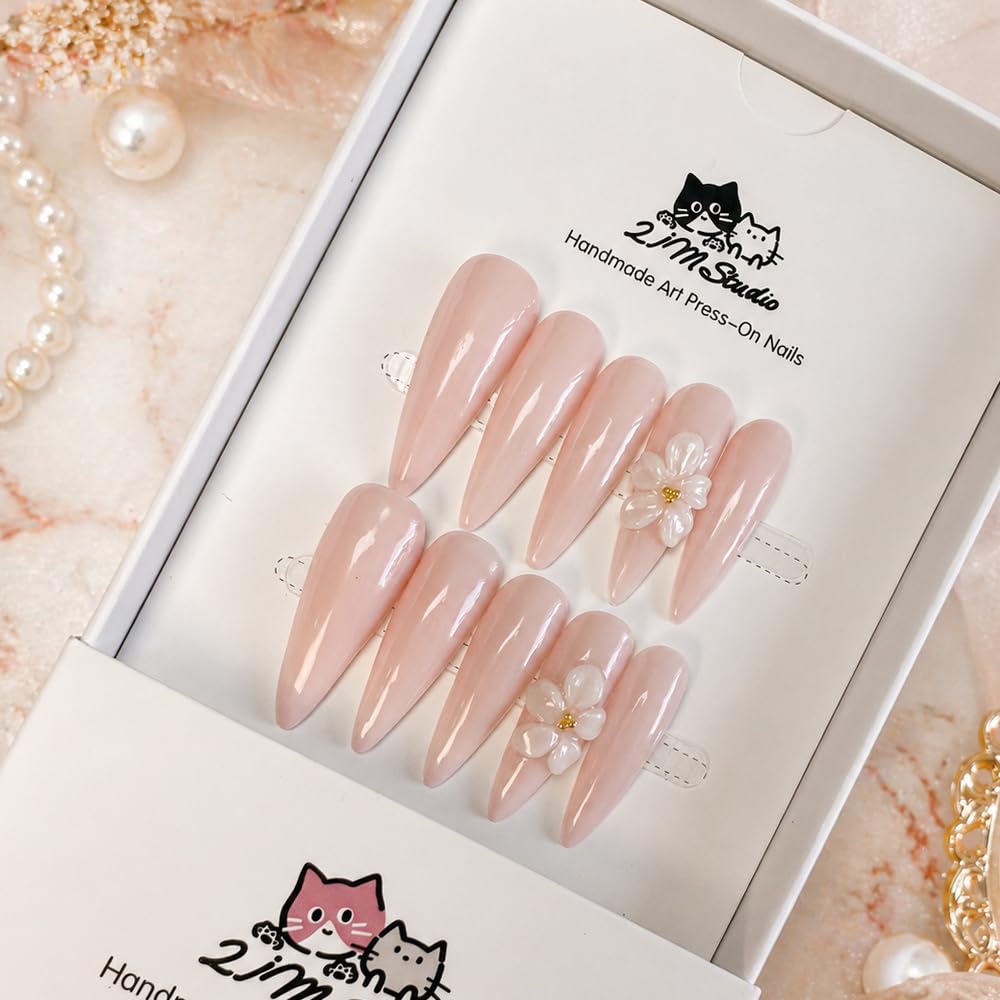 2IM Studio Handmade Press On Nails – 10 Piece Soft Gel Nail Kit with Glue & Tool Set, Reusable Artisan Nails, Salon-Quality Finish (Blush Petal-XS)