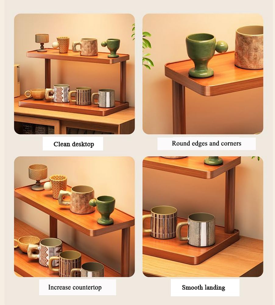Dreamhousey Wood 2-Tier Wooden Spice Rack for Cabinet ，cup shelf organizer kitchen，Kitchen Counter Shelf for Tea Coffee Bar Accessories,Matcha Stand, Cup Display, Condiment Storage Rack