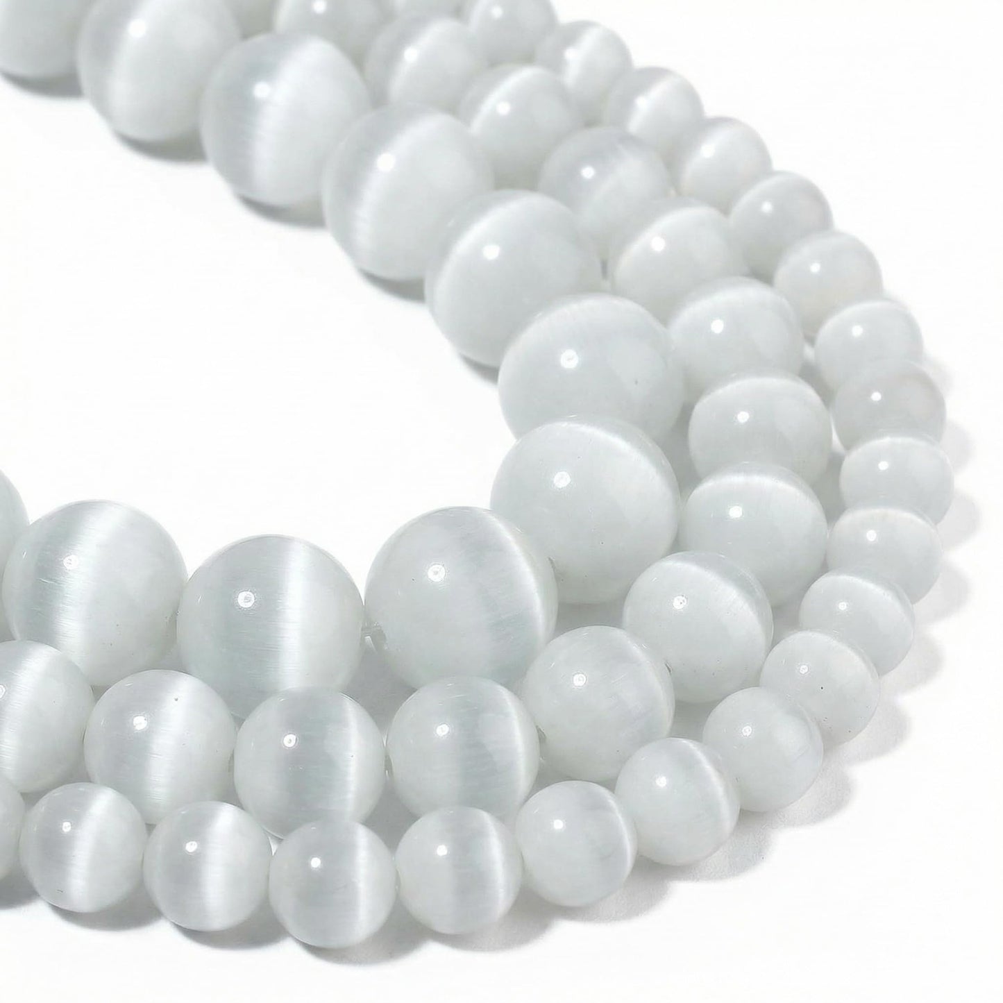 Yochus 45pcs White Cat Eye Stone Beads，8mm Healing Power Natural Stone Round Loose Beads for Jewelry Making Earring Necklace DIY Crafts