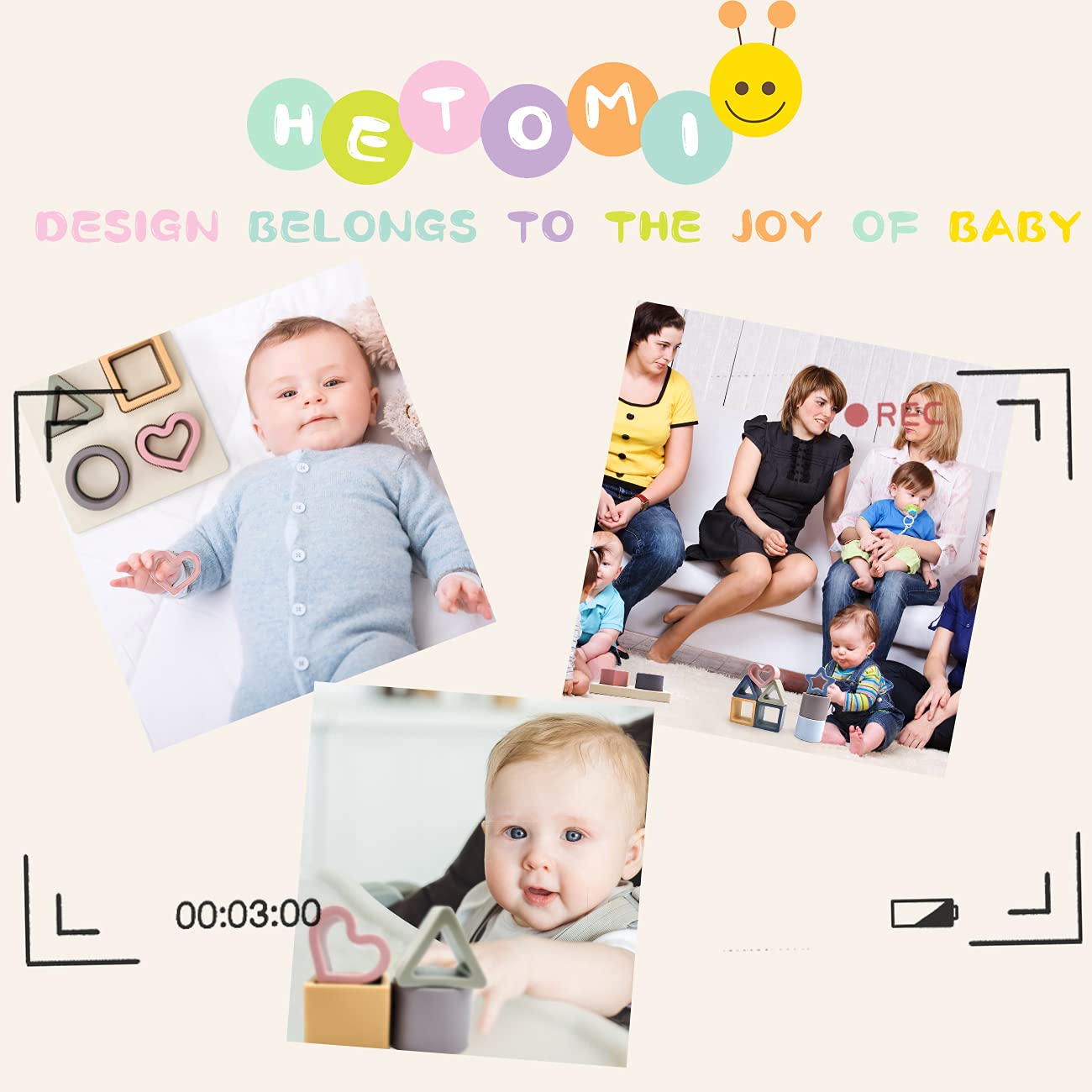 HETOMI Baby Soft Nesting Sorting Stacking Toys Silicone Teething Blocks Shapes Recognition Learning Development Toys for Toddler 3+ Months(Beige)