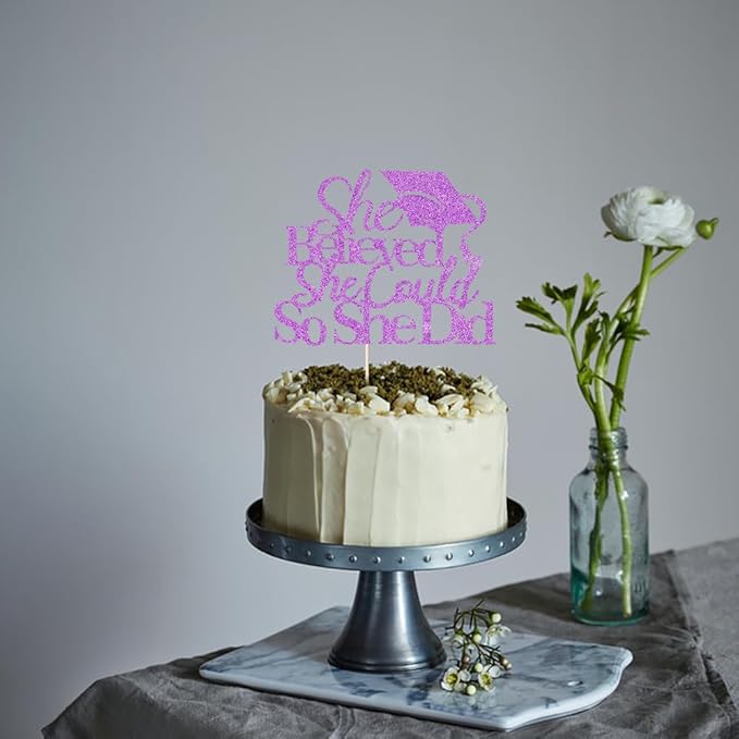 Purple She Believed She Could Graduation Cake Topper
