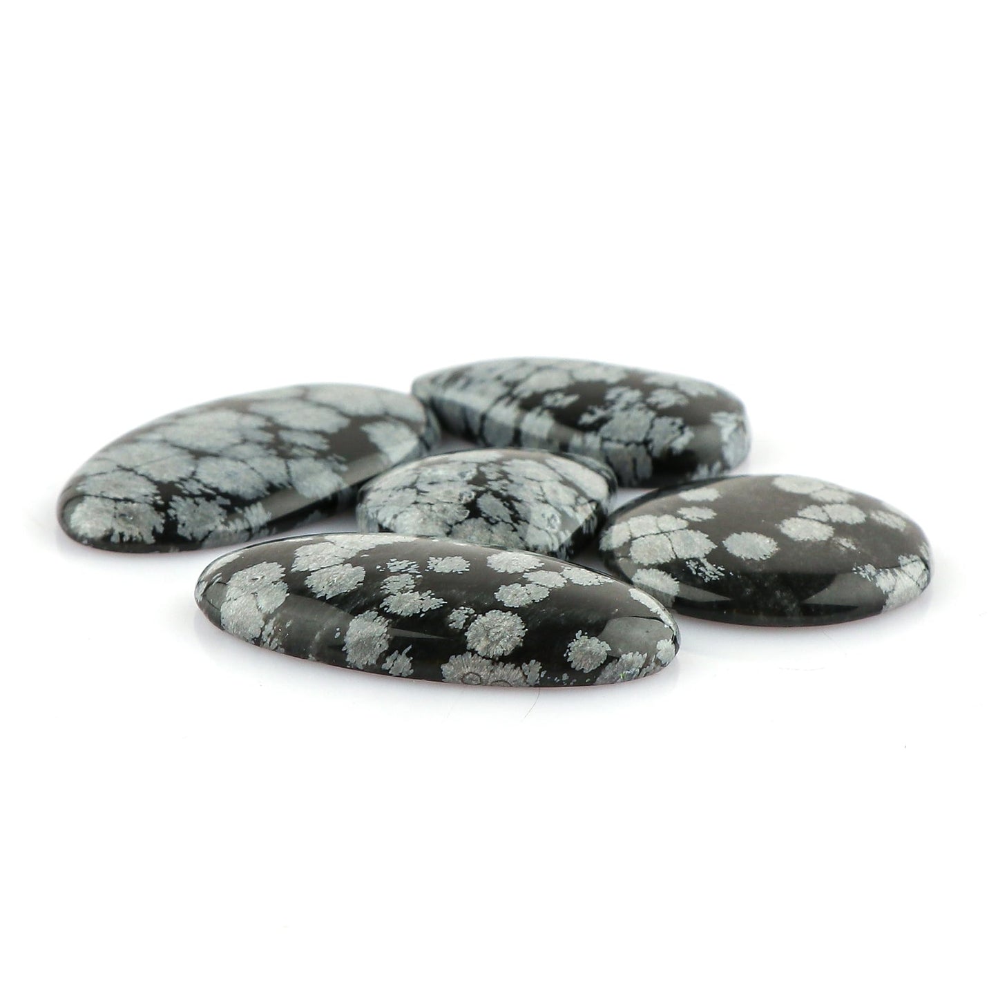 CRYSTALINES 5pcs, Natural Snowflake Obsidian Gemstone Cabochon, Wholesale Flatback Crystal for Jewelry Making, Polished Stones, Bulk Loose Supply, Artisan Crafts, Wire Wrapping, Gem Collection