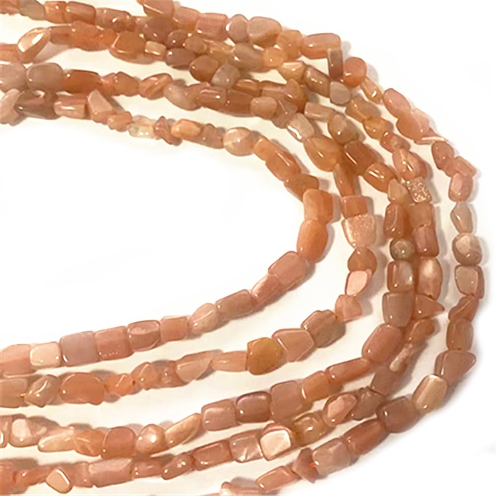 jodaying 6-8mm Natural Sunstone Nuggets Oval Free Tumbled Pebble Semi Precious Gemstone Loose Stone Beads Approx 15.5 inch for DIY Jewelry Making