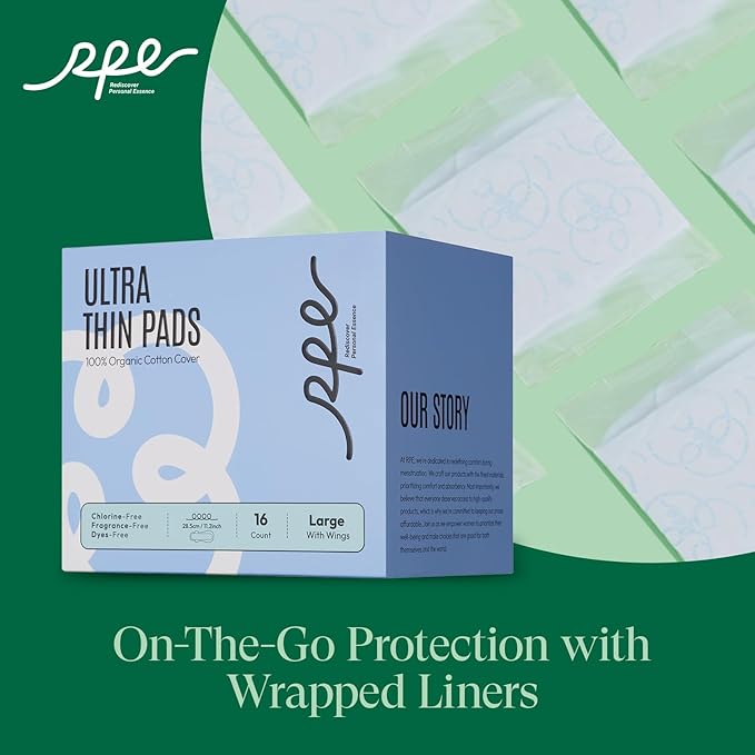 100% Large Organic Pads for Women, Ultra Thin Heavy Flow Sanitary Pad with Wings, Unscented Cotton Pads Menstrual, Super Absorbency Feminine Pad Extra Coverage Period (Large, Size 4, 16ct)