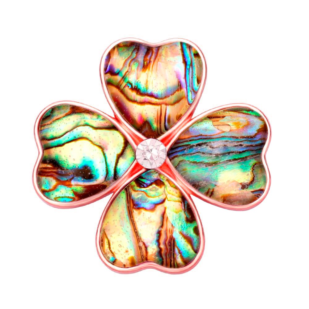 SENFAI Four Heart Leaf Abalone Shell Flower Magnetic Clip Holder Brooch Jewelry (Rose gold)