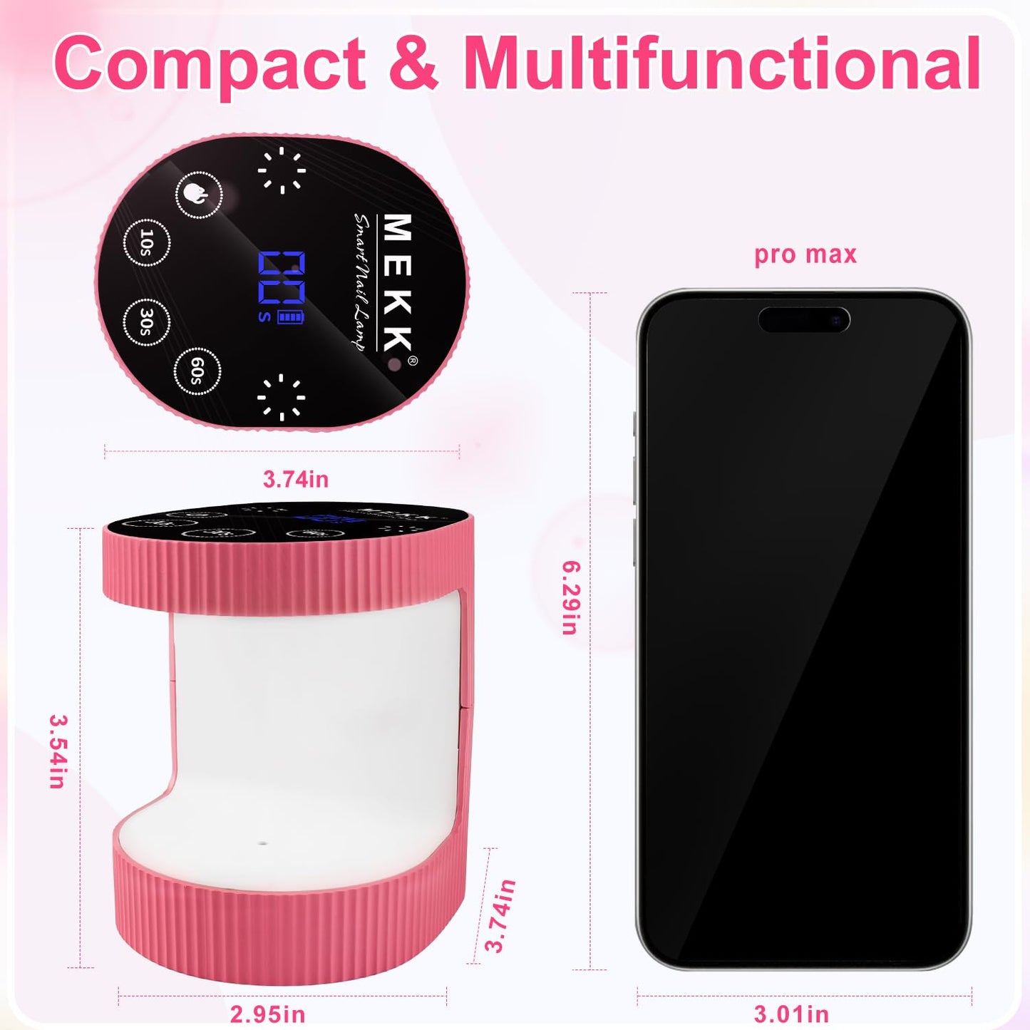 MEKK Cordless Mini UV Light for Gel Nails - 24W Rechargeable Mini UV LED Nail Lamp with Touch Control & Auto Sensor,Small Flash Cure Lamp,4 Timers,Portable Nail Light for Tavel & Home Use-Rose Pink