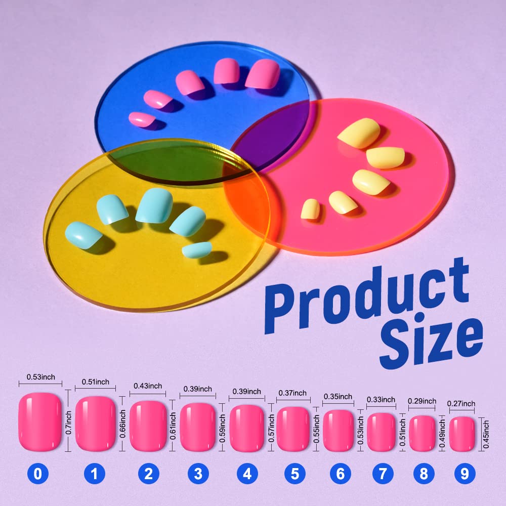TsMADDTs Press On Nails, Almond Fake Nails and Short Round Fake Nails, 24 Color Glue On Nails