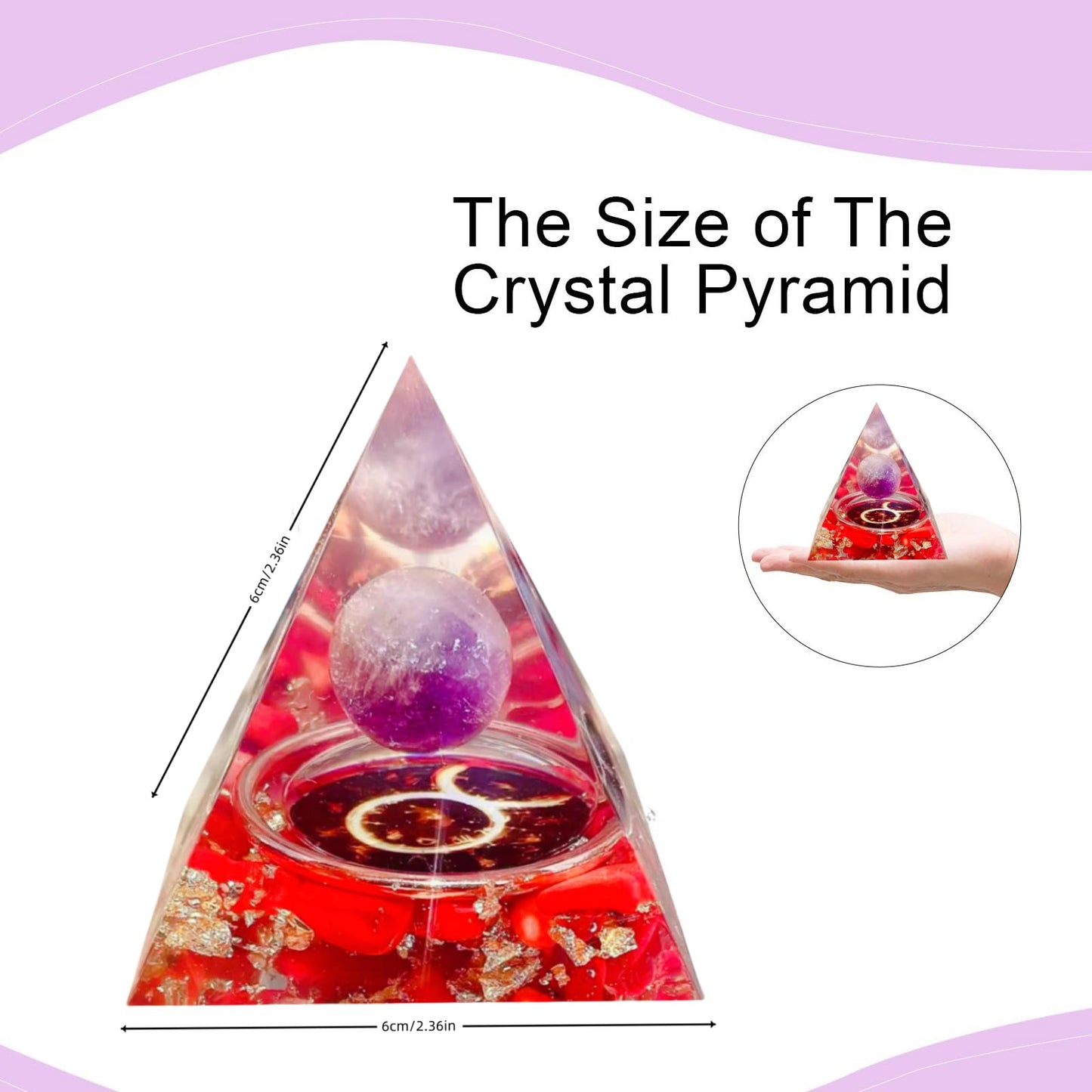 Saefheled Twelve Constellations Taurus Orgone Pyramid,Natural Amethyst&red Coral Orgonite Crystal Healing Pyramid for Protection Chakra, Unique Constellation Pyramid for Positive Energy,Money Health