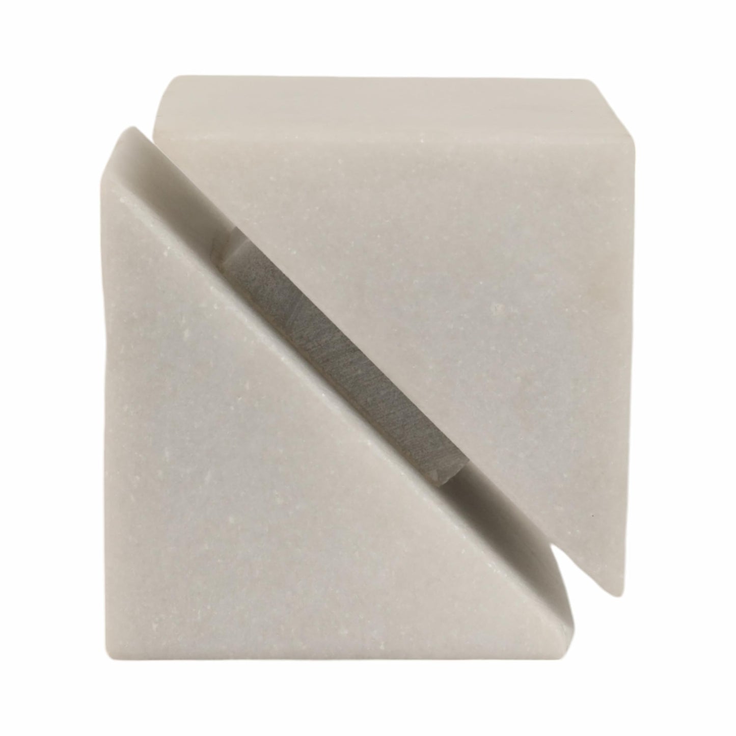 White Marble Sculpture Cube – Accessories for Room Styling and Layering – Shelf, Desk, or Console Placement – Modern Geometric Design Accent for Contemporary Spaces, Home Decor – 4", White Finish