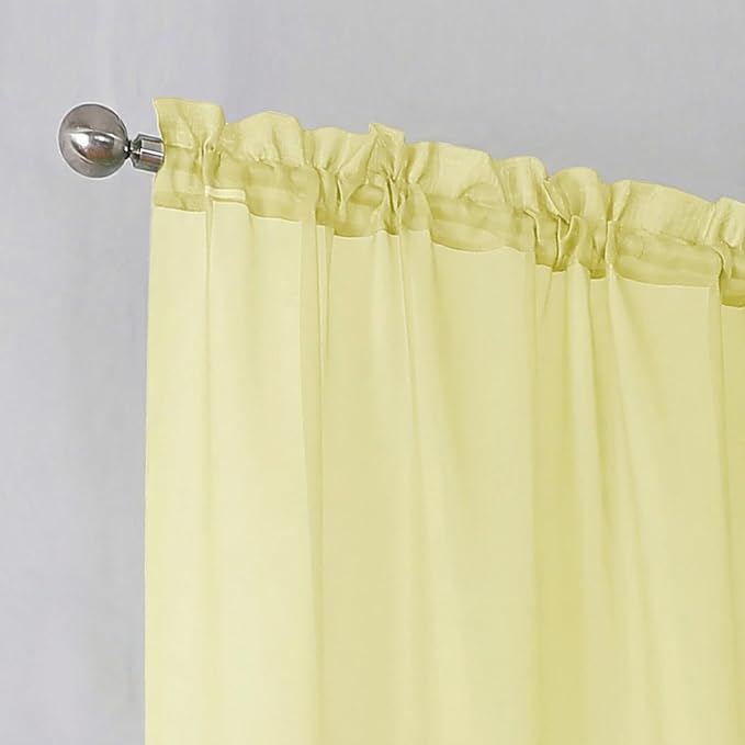 Simplebrand Light Yellow Short Sheer Curtains 45 Inch Length for Small Windows, Rod Pocket 2 Panels Set Solid Voile Drapes Window Sheer Curtains for Bedroom Bathroom Kids Room Kitchen, 42x45 Inch