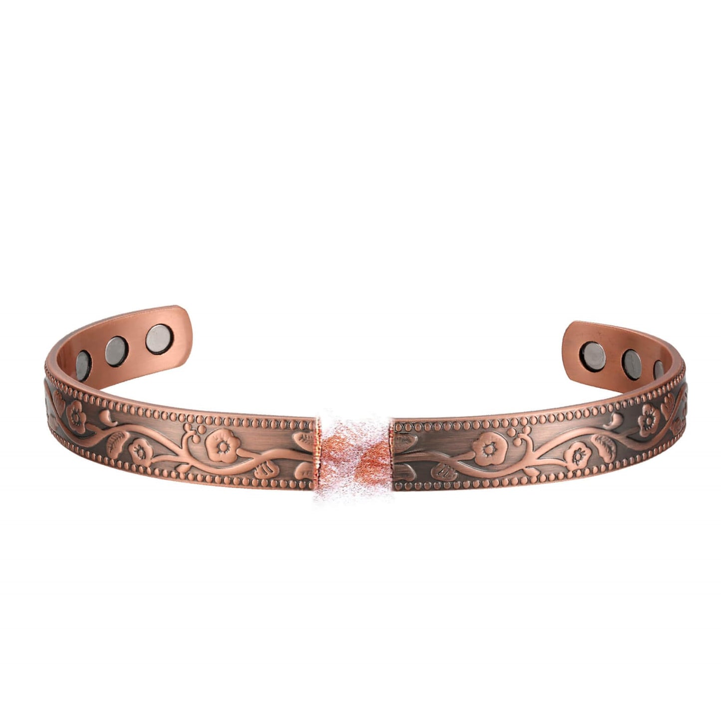Earth Therapy Copper Flower Magnetic Cuff Bracelet for Men and Women - Adjustable - Ultra Strength