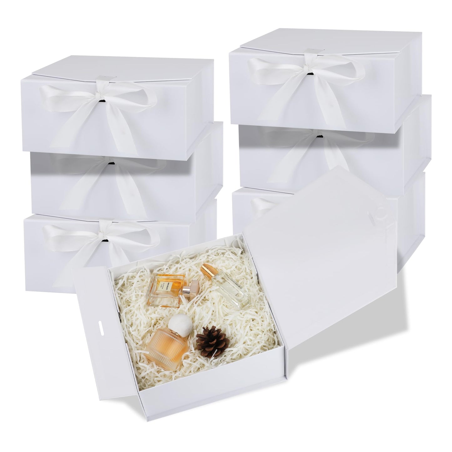 OEMVALATY 6-Pack Gift Boxes,9x9x4 Inch Magnetic Gift Boxes with Lids for Presents,White with Ribbon, Bridesmaid Proposal Box for Wedding, Storage, Birthday