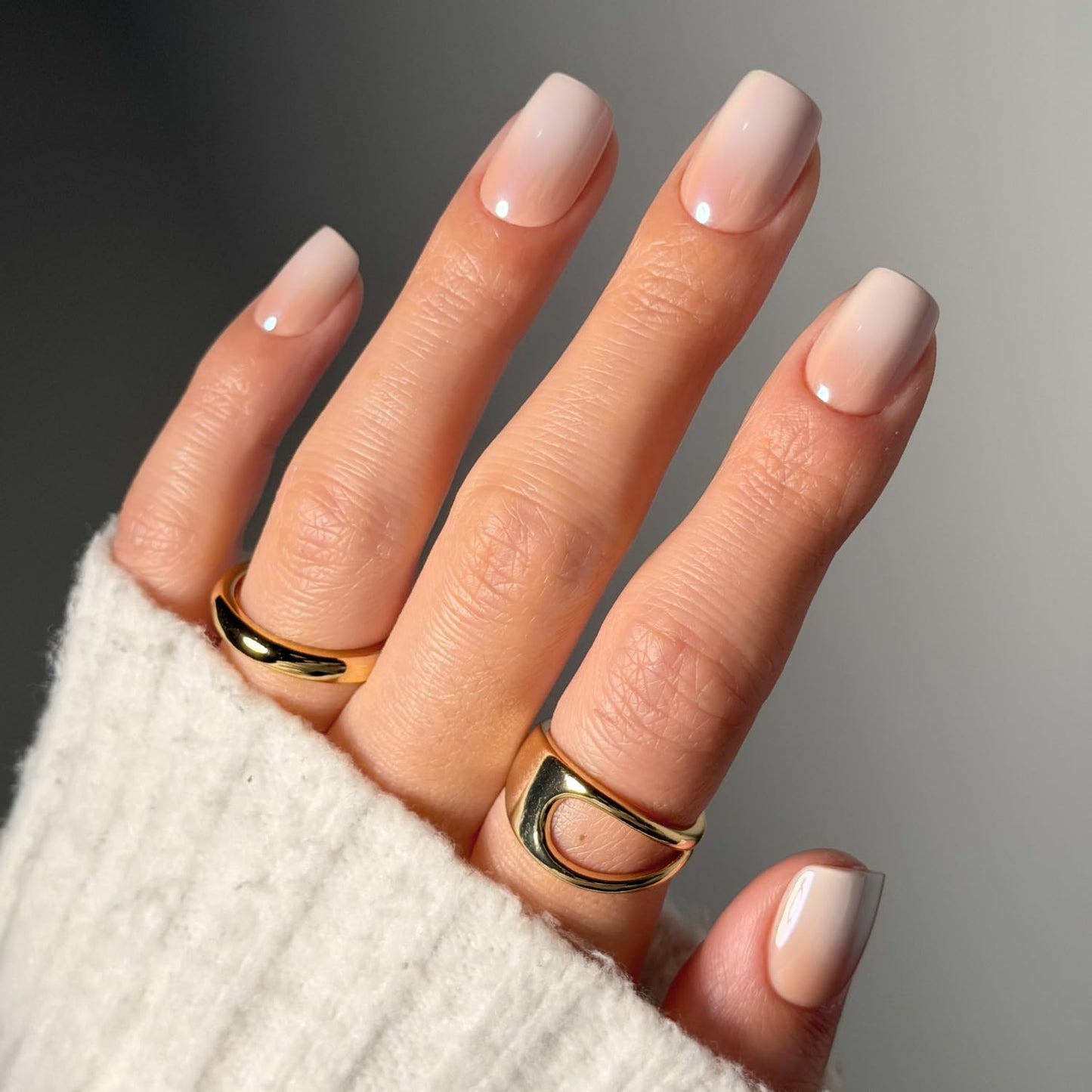 Glamnetic Press On Nails - Sugar Veil | Glazed Short Squoval Nude Fake Nails with Ombré, Salon Quality Neutral Nails | 15 Sizes - 30 Nail Kit with Glue