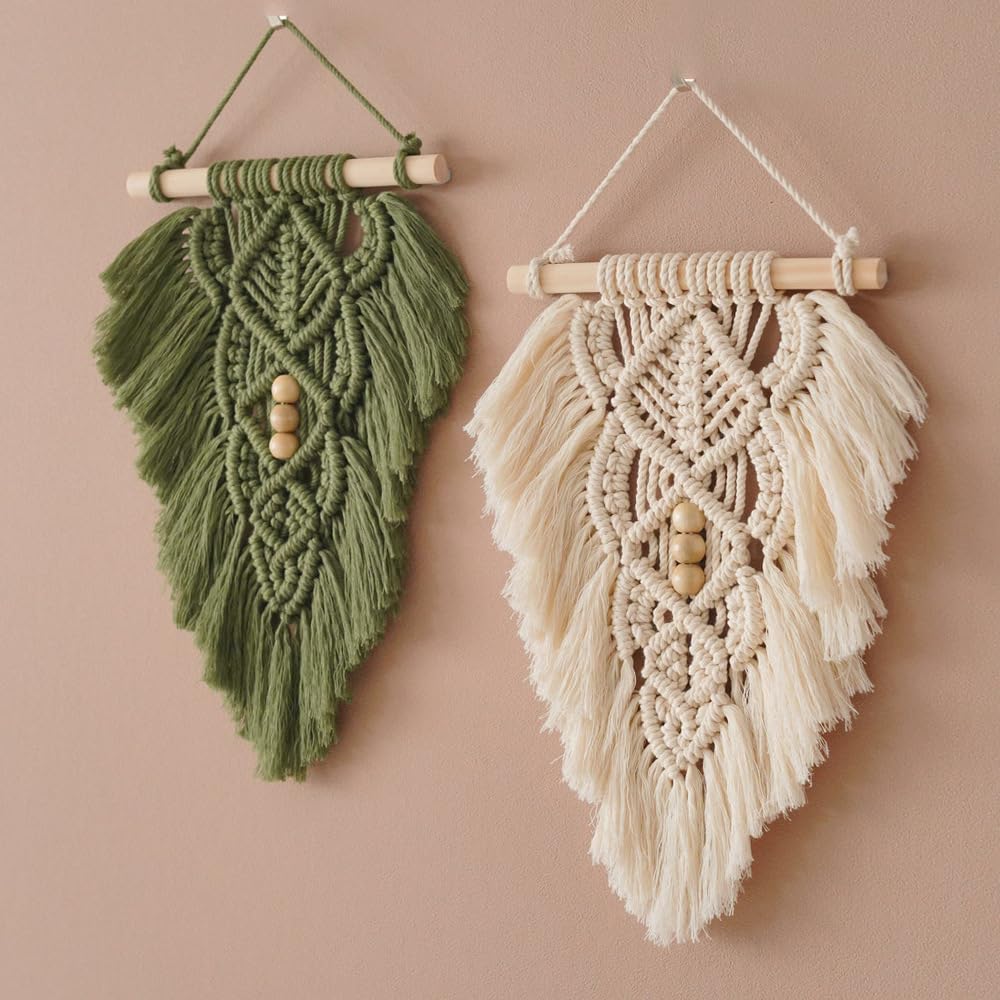 Jditngp Hand Woven Leaf Wall Hanging,Leaf Tapestry Macrame Wall Hanging,Nordic Room Wall Art Feather Ornament,Boho Woven Tapestry Boho Home Decor for Living Room Bedroom or Entryway Wall Art (Green)