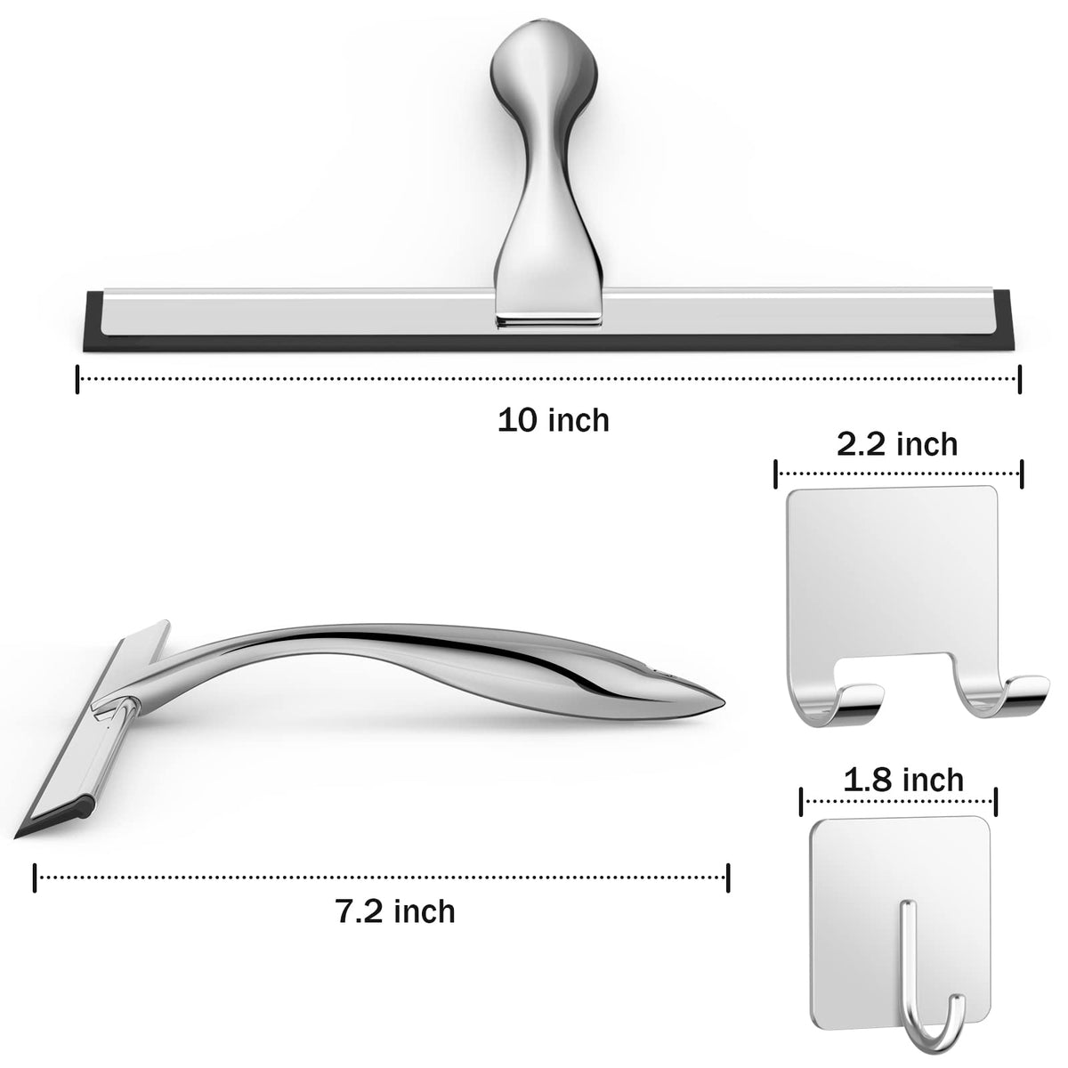 All Purpose Stainless Steel Shower Squeegee for Shower Glass Door with 2 Adhesive Hooks
