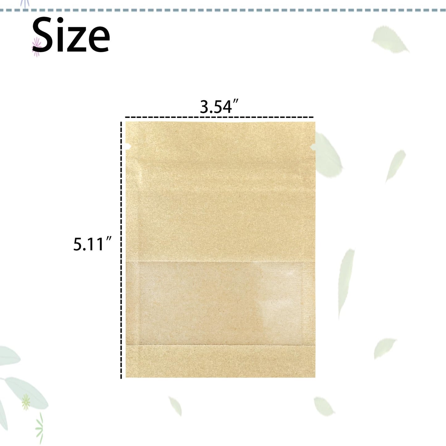 100pcs 100 Pack Clear Window Brown Kraft Paper for Zip Seed Packets Lock Food Storage Bags Zipper Envelopes Resealable Heat Seal Pouch Coffee Packet 3.5x5.1inch