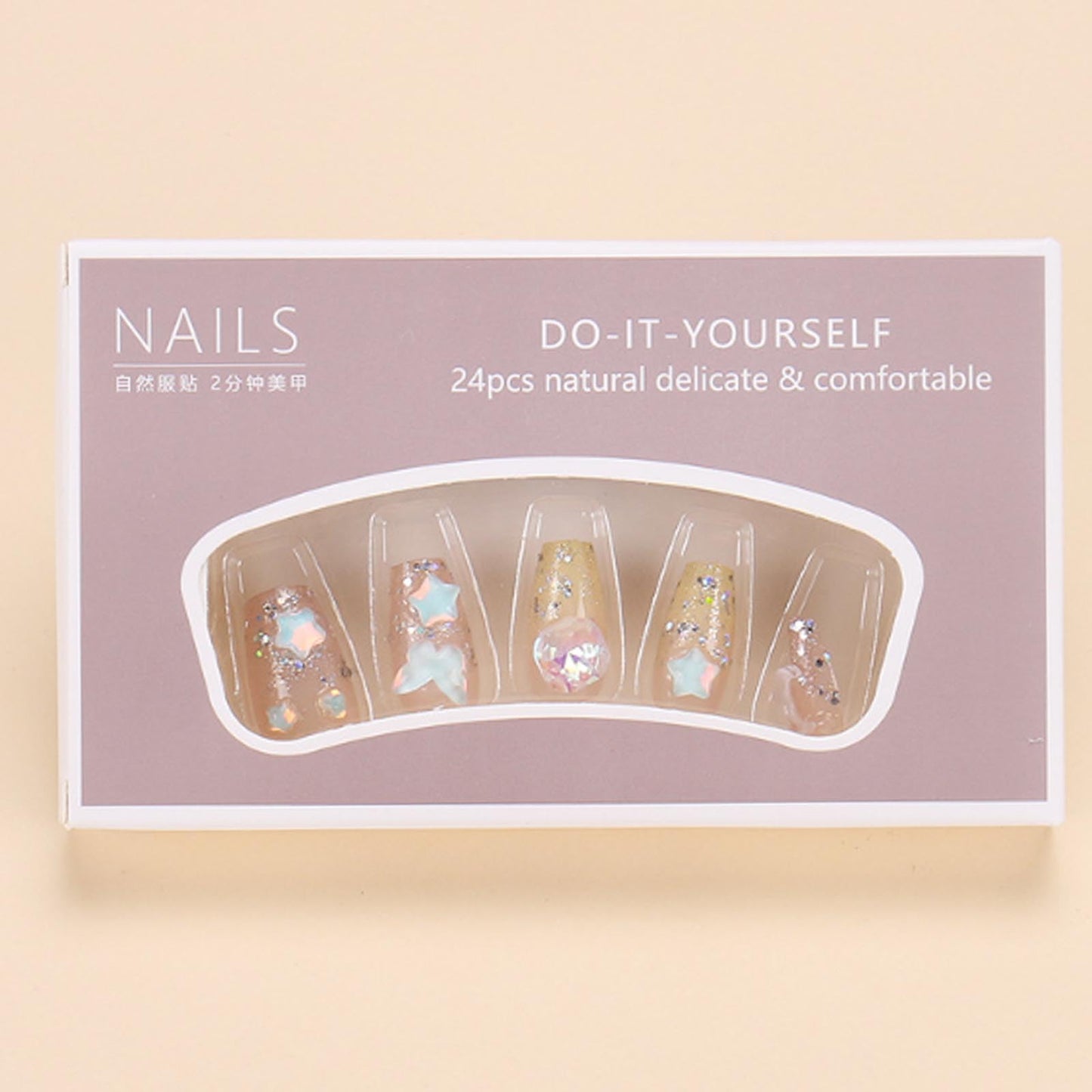 Hkanlre Medium Coffin Press on Nails Gradient Fake Yellow Nails Tips Full Cover False Cute Moon Nails for Women and Girls 24PCS