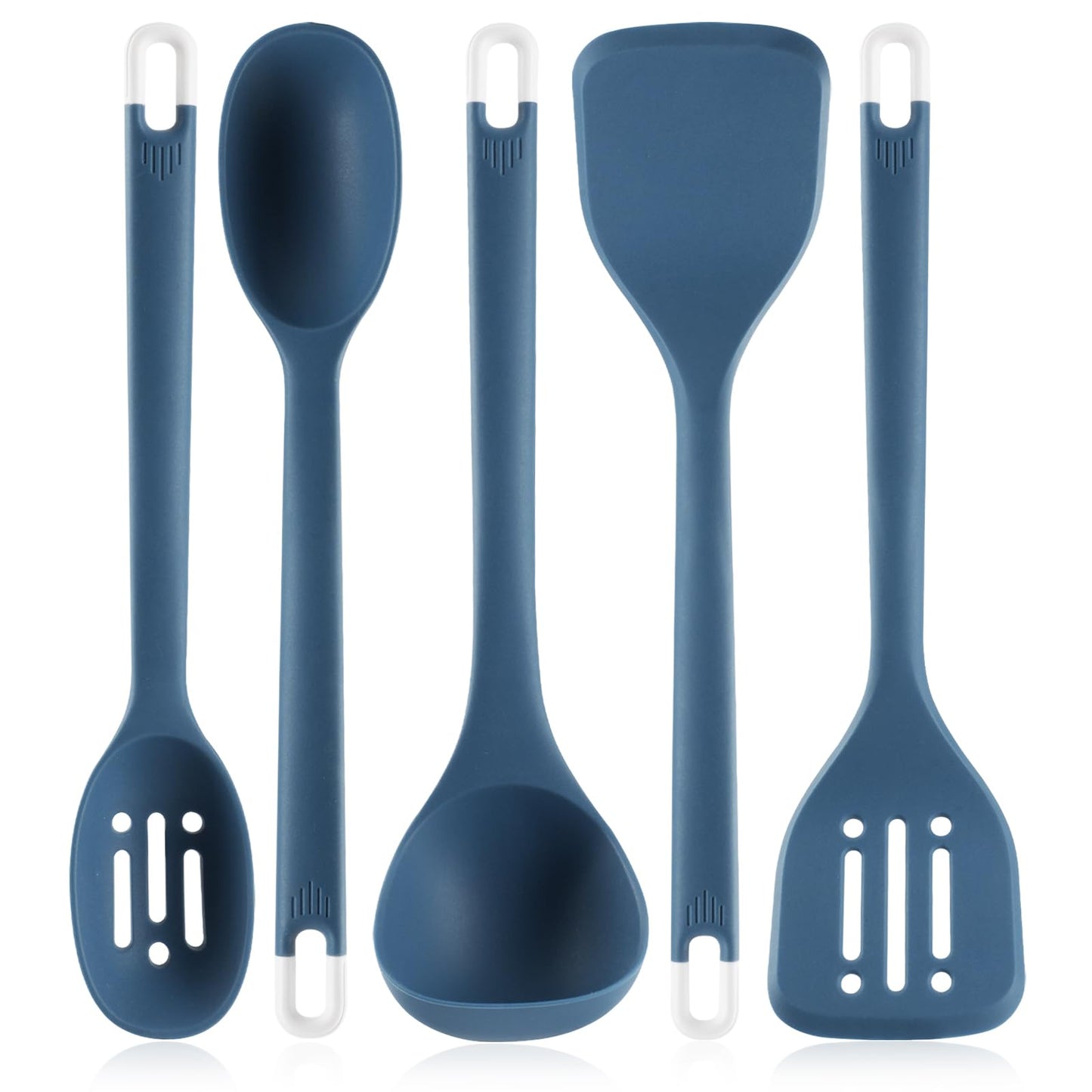 Silicone Kitchen Cooking Utensils Set: MOACC Heat Resistant 13inch Long Kitchen Gadgets, BPA Free Non Stick Rubber Cook Accessories For Food Prep, Frying, Serving, Basting (Dark Blue)