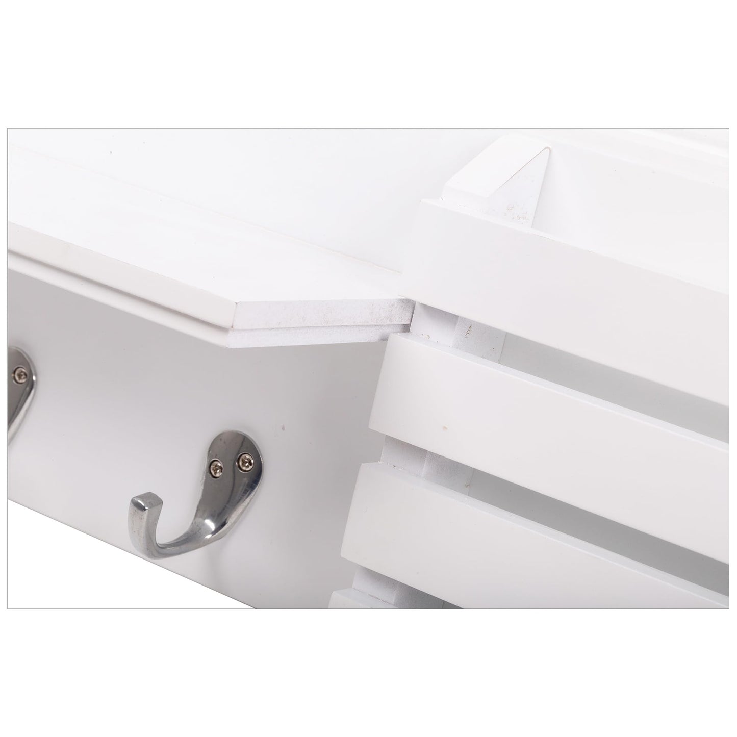 Kiera Grace Sydney Floating Shelf, Modern Wall Mounted Shelf with 3 Metal Hooks and Mail Holder for Home, Office, 24", White, 1Pack