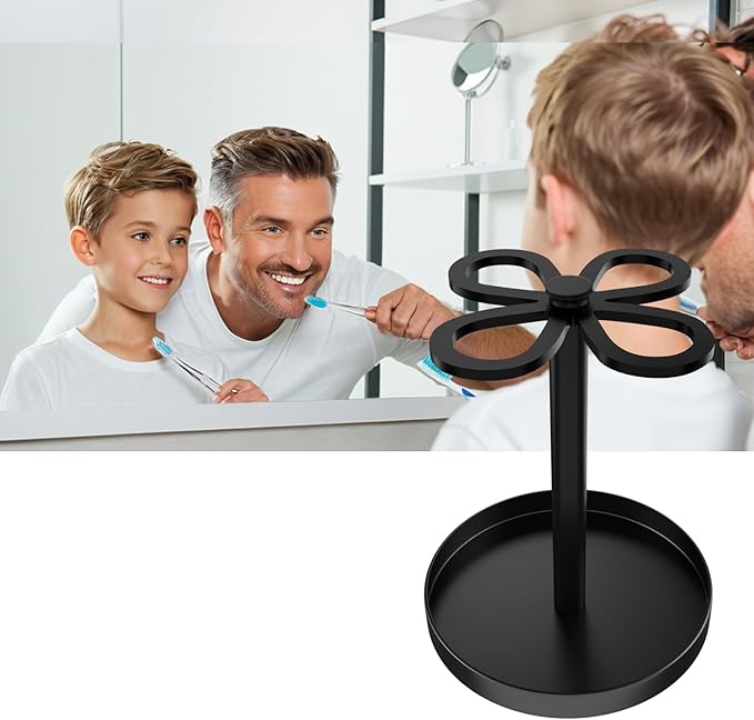 Metal Toothbrush Holders for Bathroom with 4 Slot Black Tooth Brush Holder Stand Countertop Organizer for Family Black