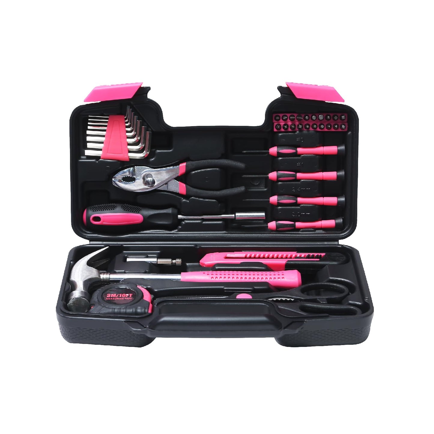 ABCY 39 Piece Basic Tool kit for Women, All Purpose Pink Tool ser Household Hand Tools with Toolbox for Home Repairs, College Dorm Essentials, DIY Crafts & Gifts