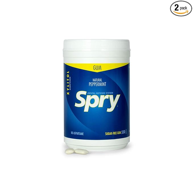 Spry Fresh Natural Xylitol Chewing Gum Dental Defense System - Aspartame-Free, Sugar-Free, Non-GMO, Gluten-Free (Peppermint, 550 Count - Pack of 2)