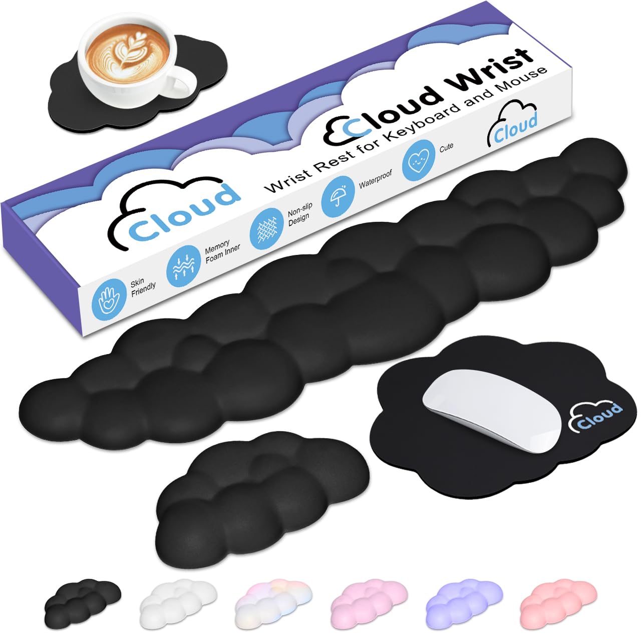 Cloud Wrist Rest Keyboard Palm Rest with Non-Slip Base for Computer Gaming Wrist Rest, YAMJUG Cloud Arm Rest Keyboard Wrist Pad Black