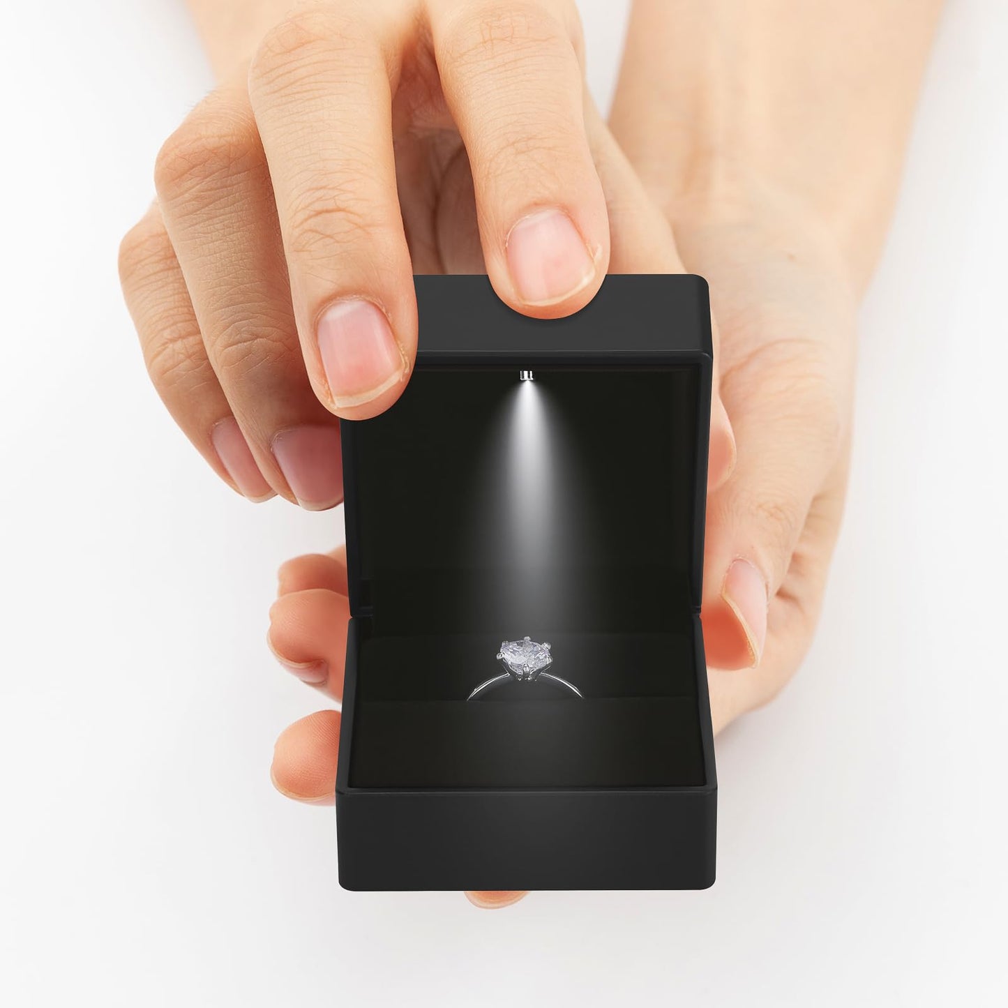 LED Ring Earring Box for Proposal, Wedding, Engagement， Luxury Jewelry Gift Box with LED Light, Jewellry Display Box (Black)