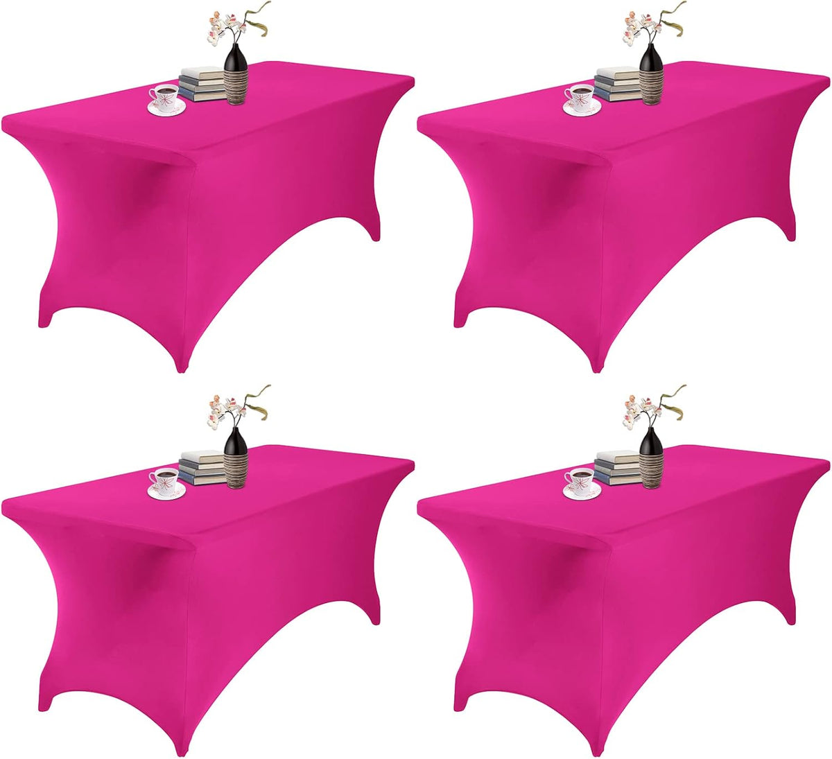 4Pack Spandex Waterproof Table Covers 6ft，Spandex 6ft Waterproof Table Cover for Party,Wedding, Banquet, and Events(Fuchsia)