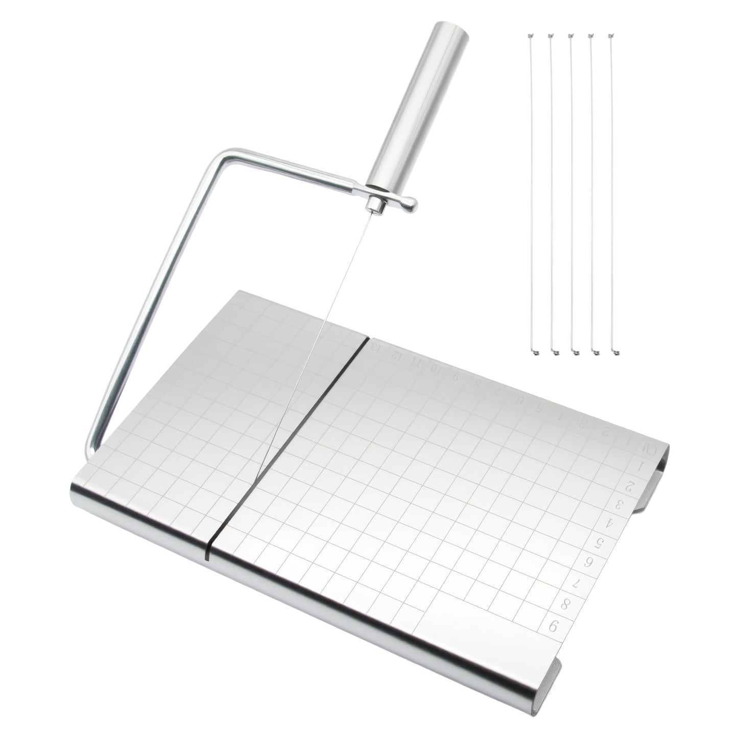 HAJXZH 1PCS Cheese Cutter Slicer Board Stainless Steel Block Cheese Slicer with Grid Scale Lines and Replacement Wires