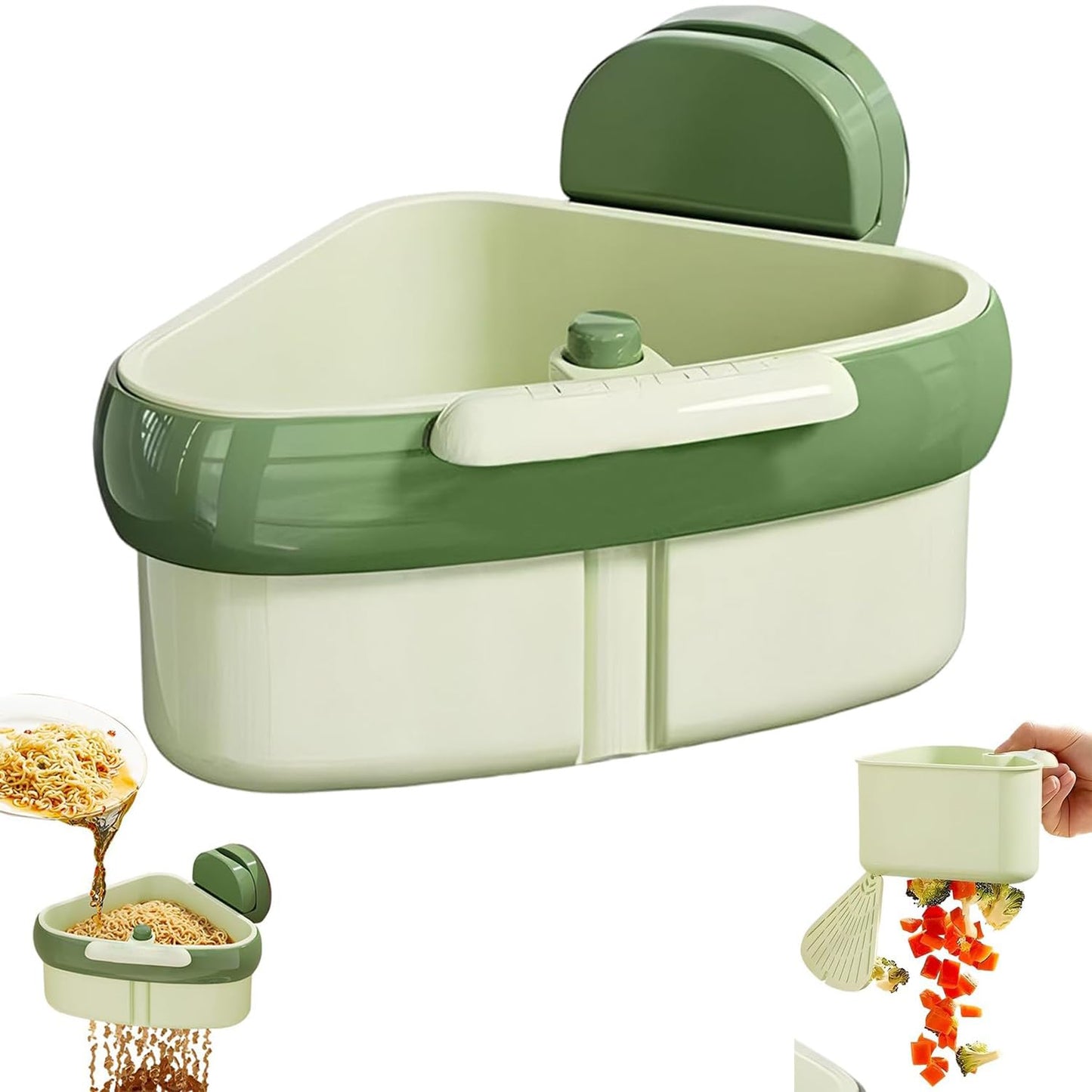 Suction Cup Sink Corner Rack 2026 Upgrade Corner Sink Strainer Basket Automatic Dumping Suction Cup Press Sinks Drainer Basket Faucet Sponge Storage Rack Food Waste Catcher for Sink (1PC - Green)