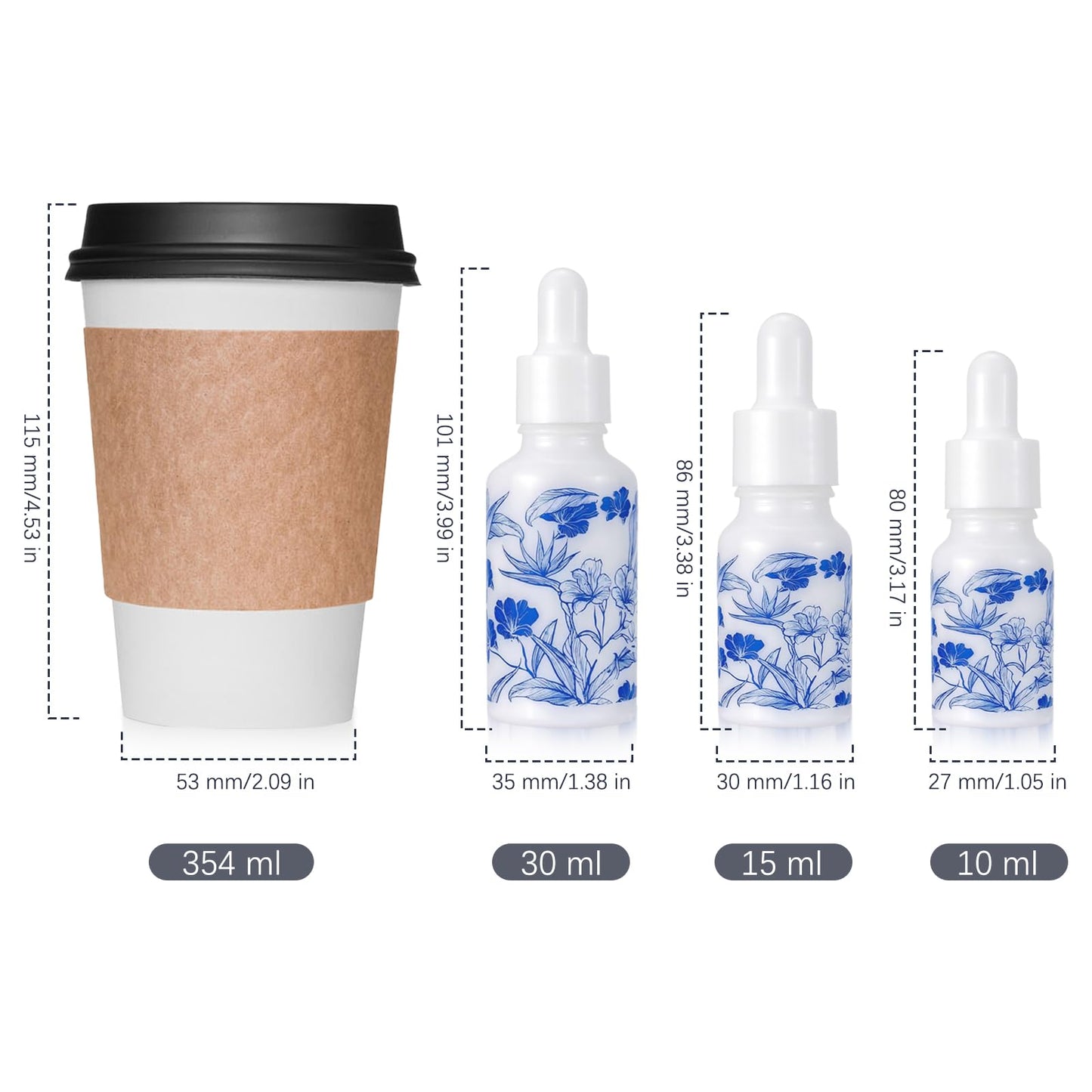 Newzoll 7pcs 10mL Ceramic Mini Dropper Bottles with 2 Funnels, Blue and White Porcelain, Leak Proof, Portable Travel, Refillable for Essential Oils, Tinctures, Liquids, Samples, DIY Crafts, Eye Care
