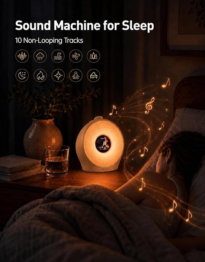 Dekala Sunrise Alarm Clock for Heavy Sleepers with Pulse Wake, Sunset Sound Machine with Breathing Ambient Light, Loud Alarm for Bedrooms, Wake Up Light, Digital Color Display & 7 Themes, No App