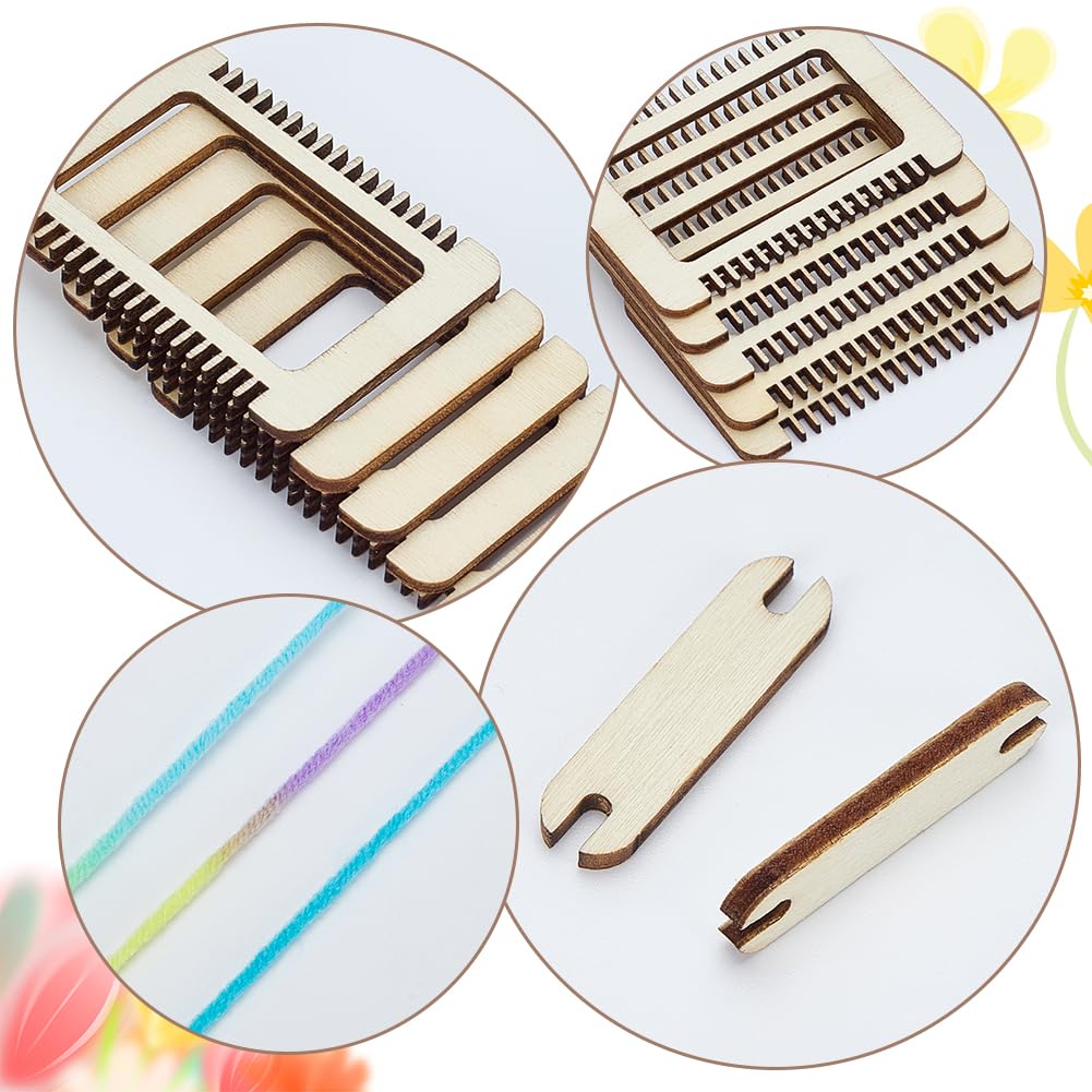 WEBEEDY 13 Pcs Mini Wood Weaving Loom Kit Small Wooden Weaving Loom Tool with 6 Looms,6 Shuttles & 50g Yarn for Adults Beginners,Wood Tools for DIY Tapestries Knitting Projects Activity