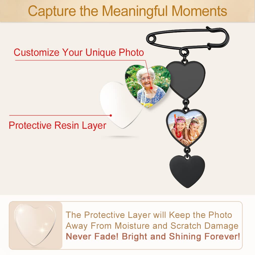 Custom4U Wedding Boutonniere Photo Pin Personalized Memorial Picture Brooch Pins