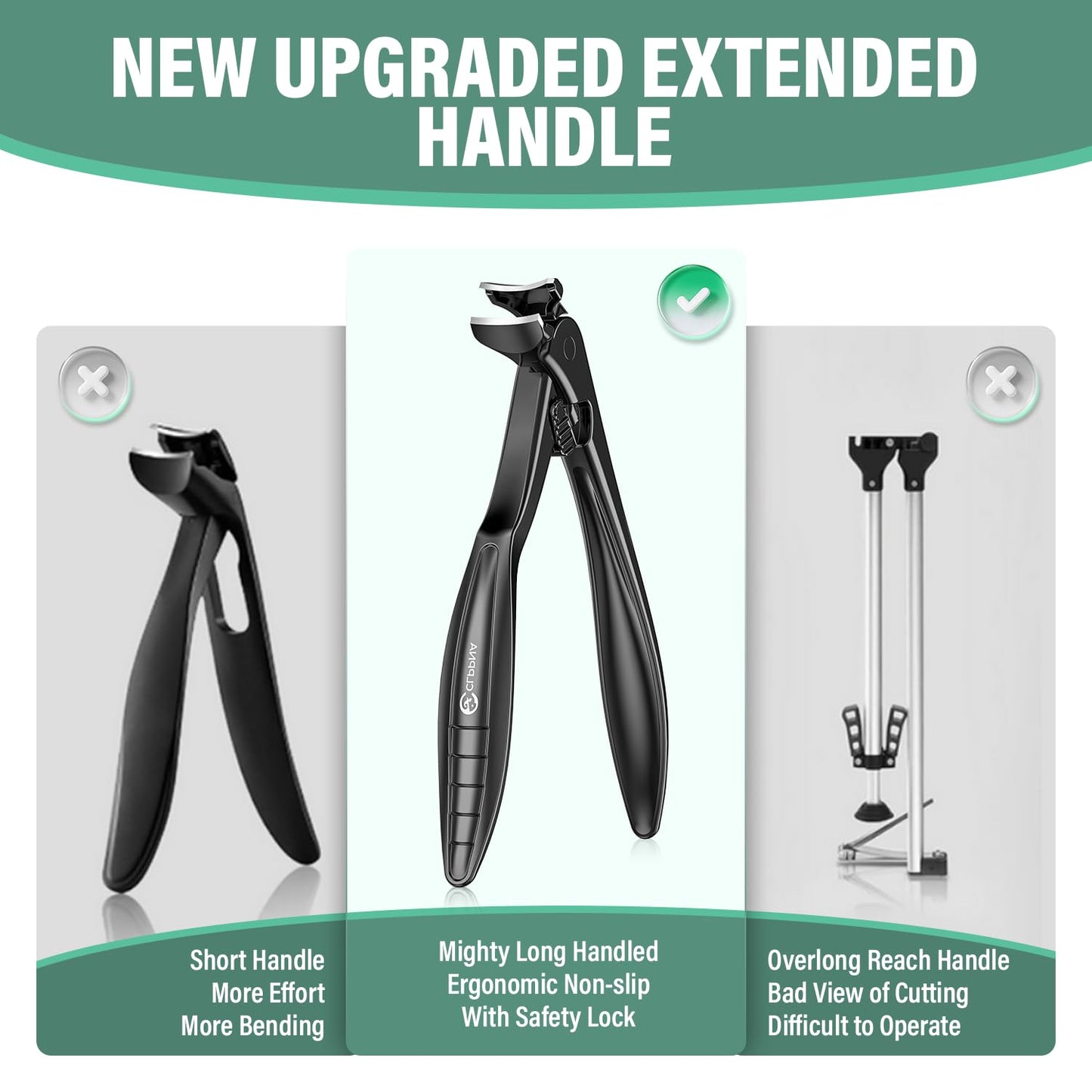 Upgrade Long Handled Toenail Clippers for Seniors with Lock, Large Toe Nail Clippers for Thick Toenails for Men Women, Wide Opening Slanted Fingernail Clippers with Catcher Precision Nail Cutter Set