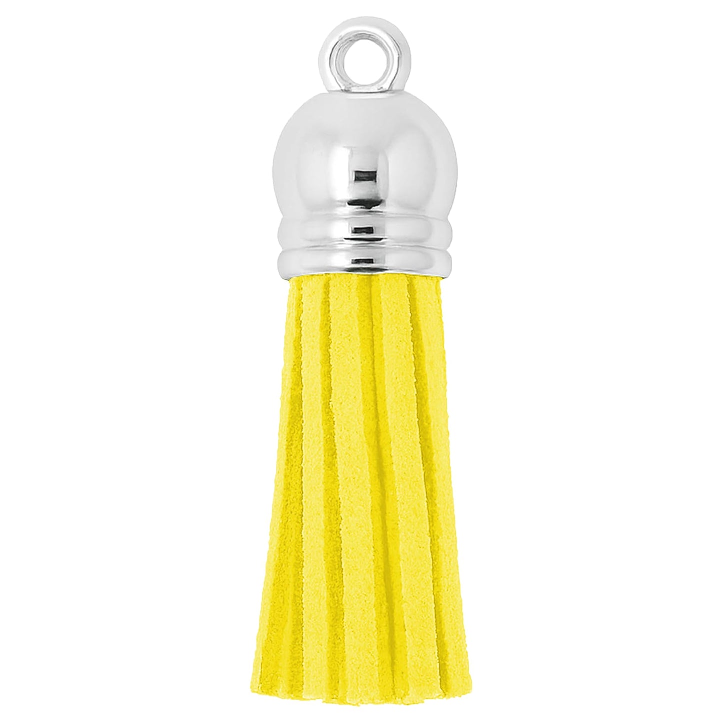 Mandala Crafts 100 Pcs Silver Cap Yellow Faux Suede Tassels Bulk Keychain Making Supplies - Small Leather Tassels for Charms, Jewelry Making, and DIY Crafts