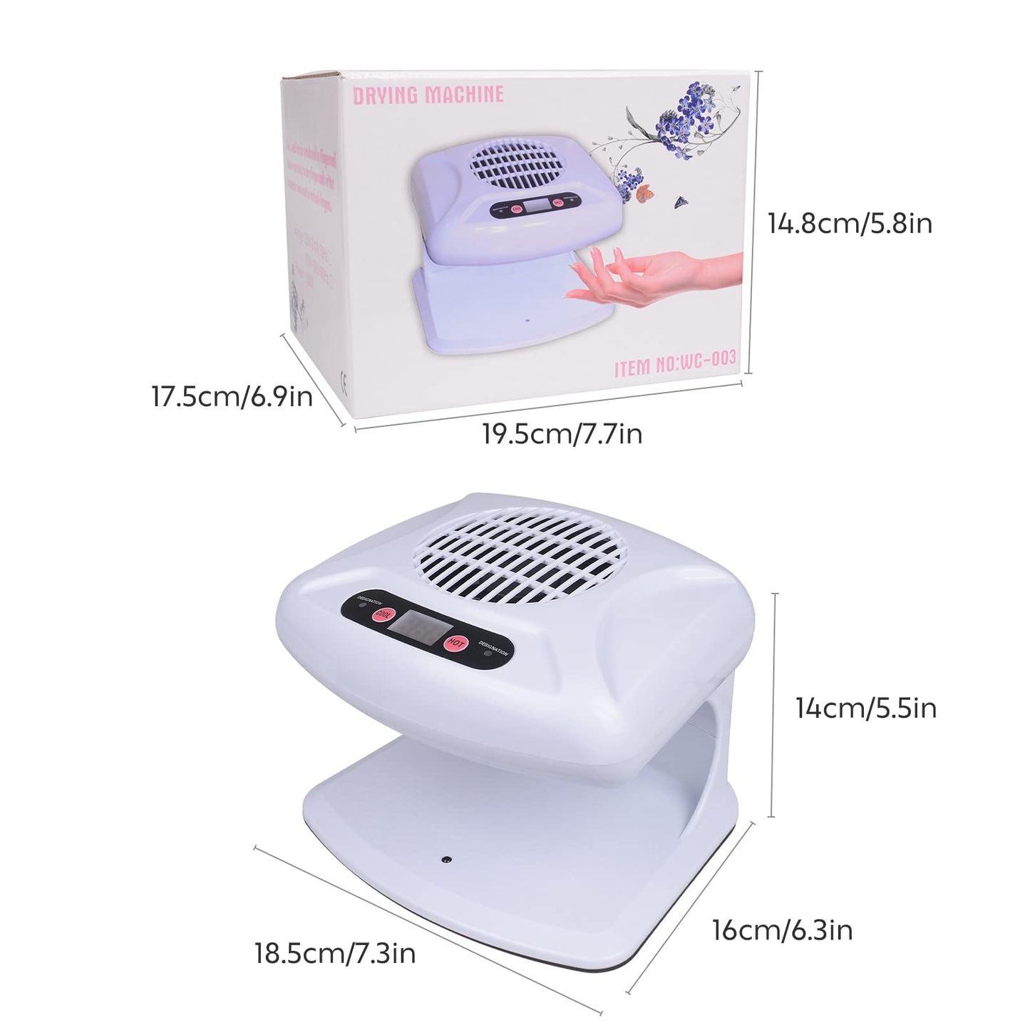 Gegong Air Nail Dryer with Automatic Sensor, 300W Timing Fan Blow for Both Hands and Feet, Warm & Cool Wind Blower Regular Polish, Home Salon Use No Harmful (Light Blue)