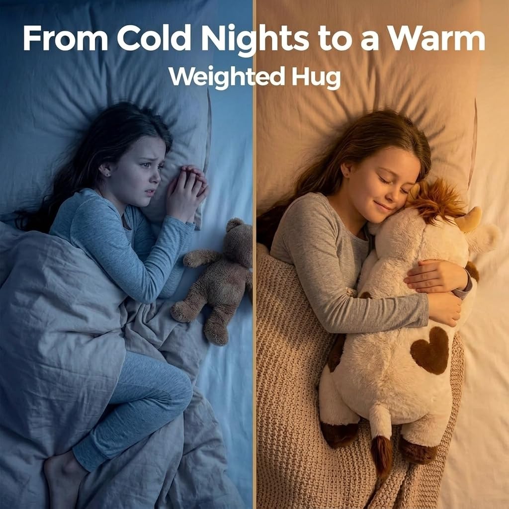 Mewaii Weighted Stuffed Animals for Adults & Kids, 2-5 lbs - 23" Heatable Coolable Cow Plush, Microwavable Adjustable Removable Inner Pad, Realistic Hug Comfort Gift (White)