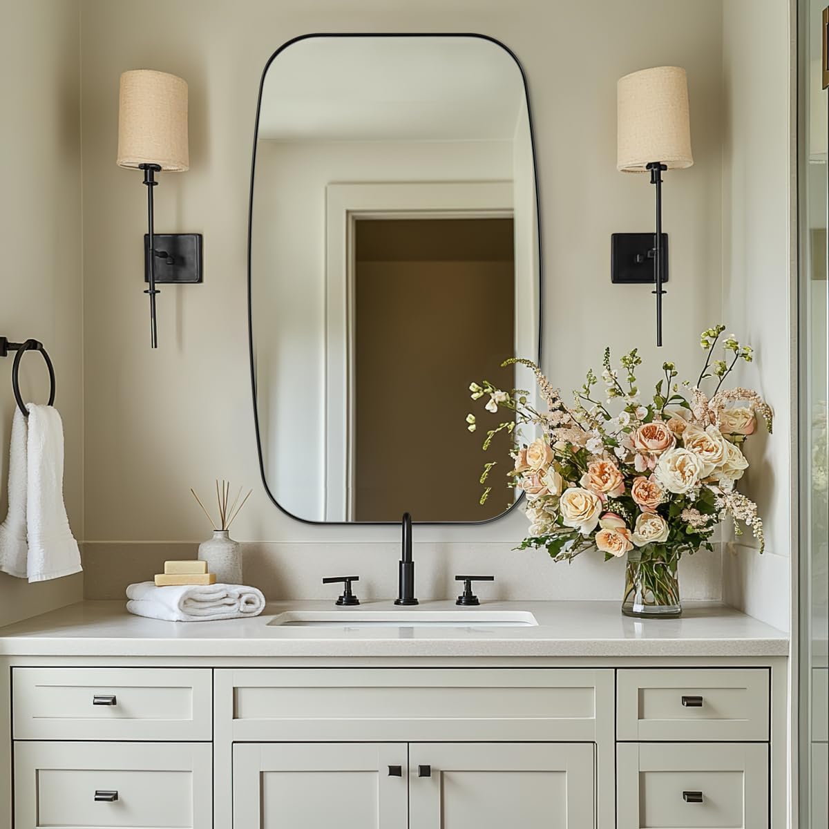 ANDY STAR 24x40” Black Bathroom Mirror, Oblong Vanity Mirror with Stainless Steel Metal Frame, Matte Black Oval Mirror for Over Sink, Modern Anti Rust Wall Mounted