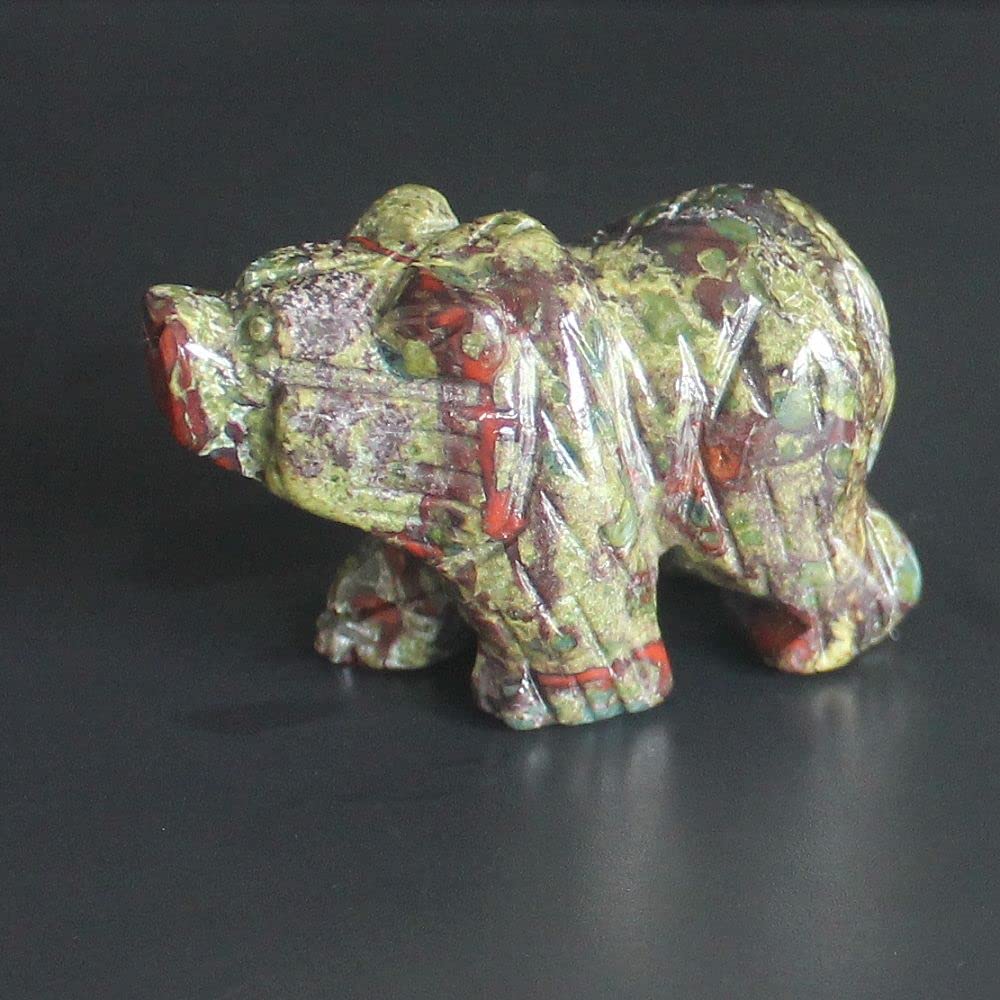 HLbshi Hand Carved Mixed Gemstone Crystal Bear Figurine Animal Carving Statue Home Decor 1.5'' (Dragon Blood Jasper)
