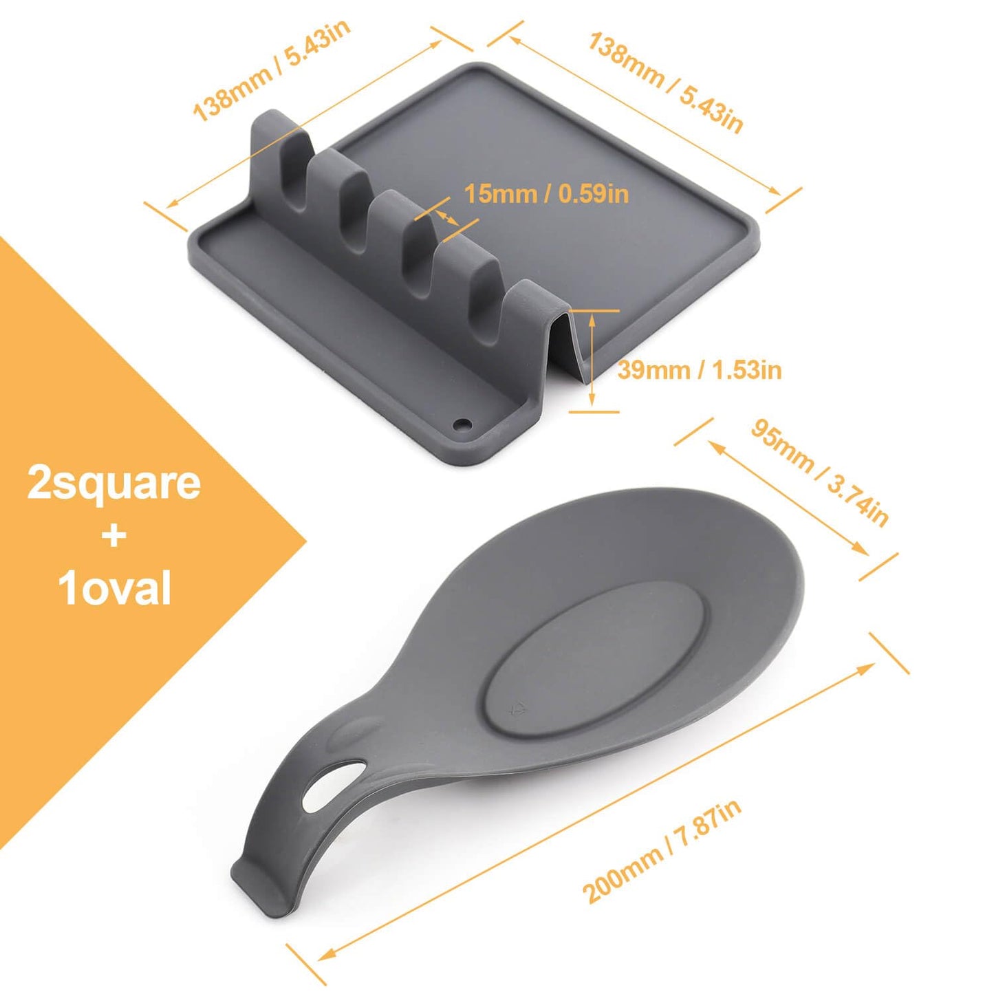 Kitchen Silicone Utensil Rest with Drip Pad-BPA-Free, Durable Spoon Rest-Heat-Resistant Spoon Rest for Stove Top - Kitchen Gadgets &Grill Utensil Holder-Grey 3 Pcs