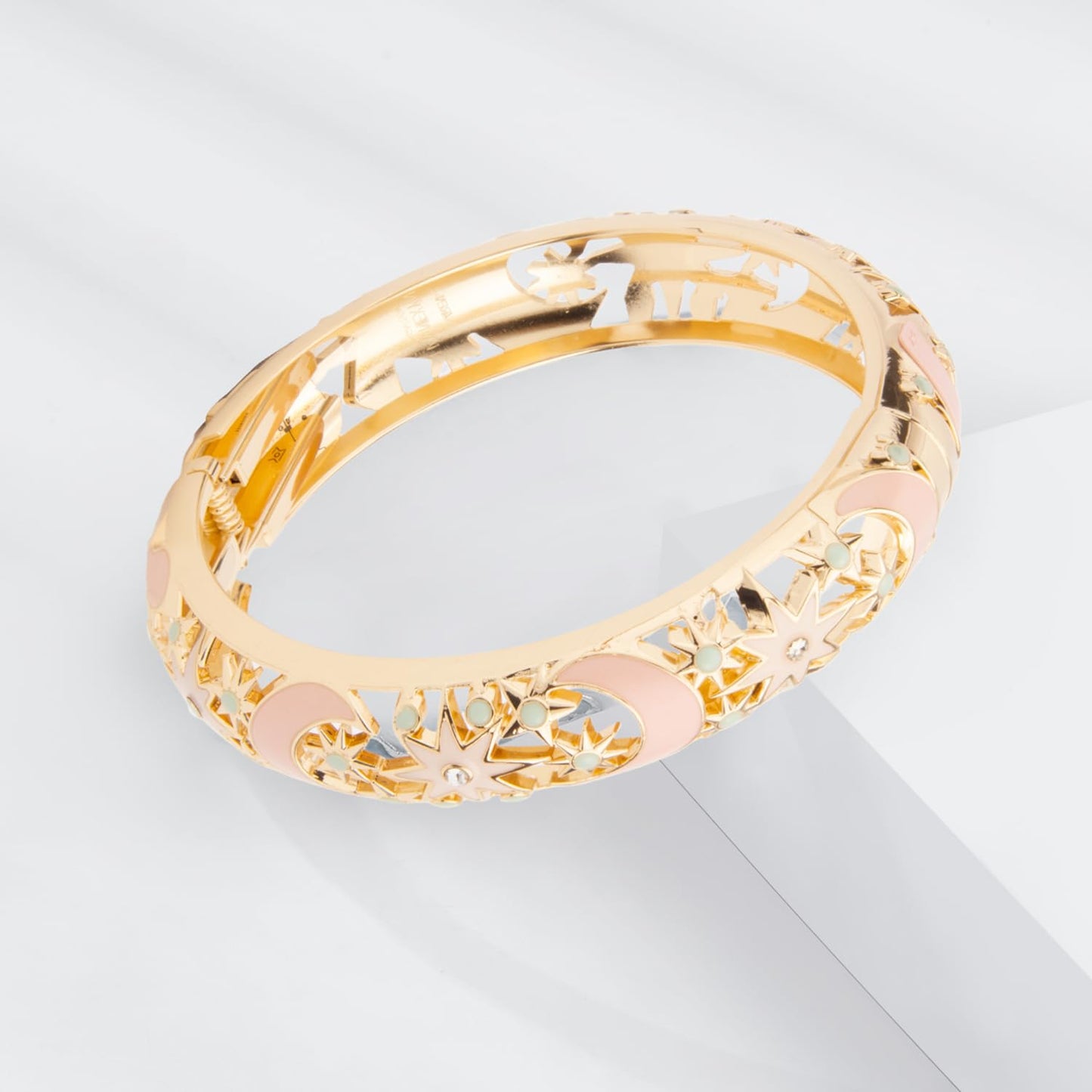 UJOY Womens Multi-Colors Cloisonne Bracelet Gold Plated Moon Star Enameled Hinged Cuff Bangles Jewelry Gift 88A-3PC Pink