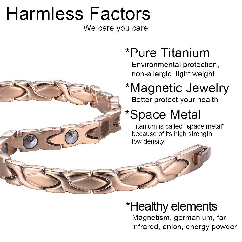 38 Elegant Titanium Magnetic Bracelet for Women Germanium and Magnetic Functions with Free Link Removal Tool Christmas gift (Rose Gold)