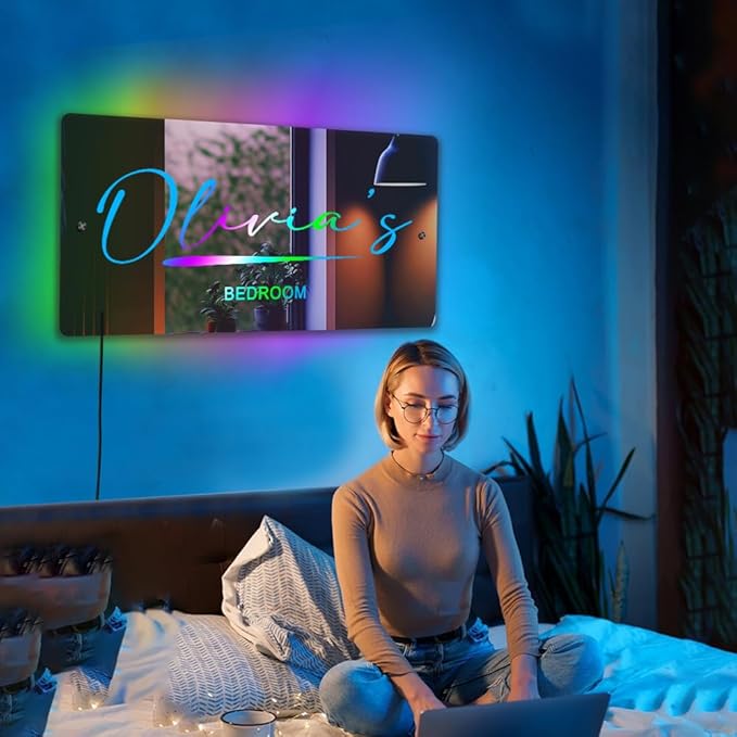Personalized LED Name Sign - Custom Mirror With Name - Wall Light Up Sign for Bedroom Party Shop Bar Salon Wedding