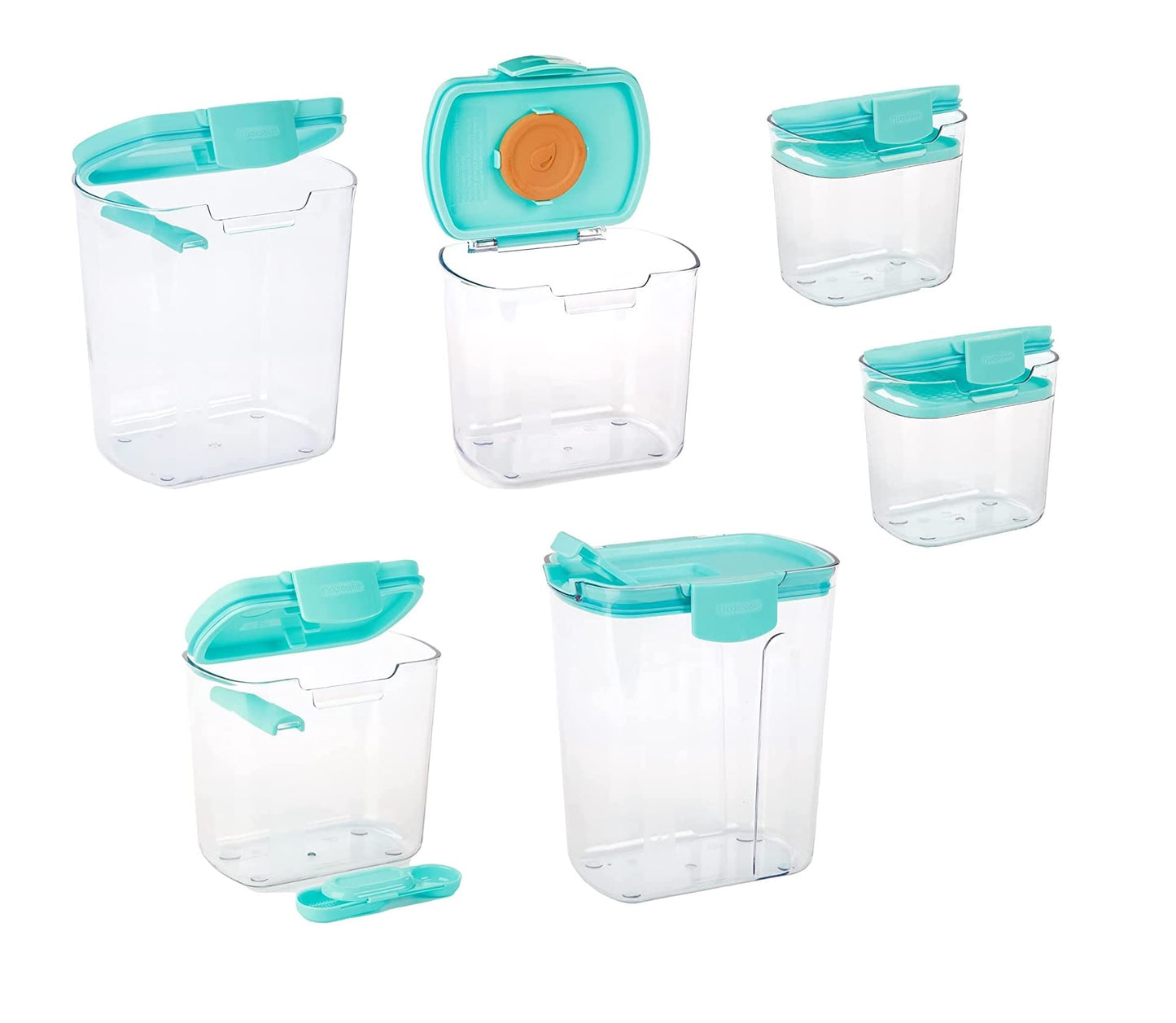 Progressive ProKeeper Baker's Airtight Kitchen Storage Canister Container Set for Flour, Sugar & More, Keeps Ingredients Fresh, with Accessories (Turquoise, 6- Piece)