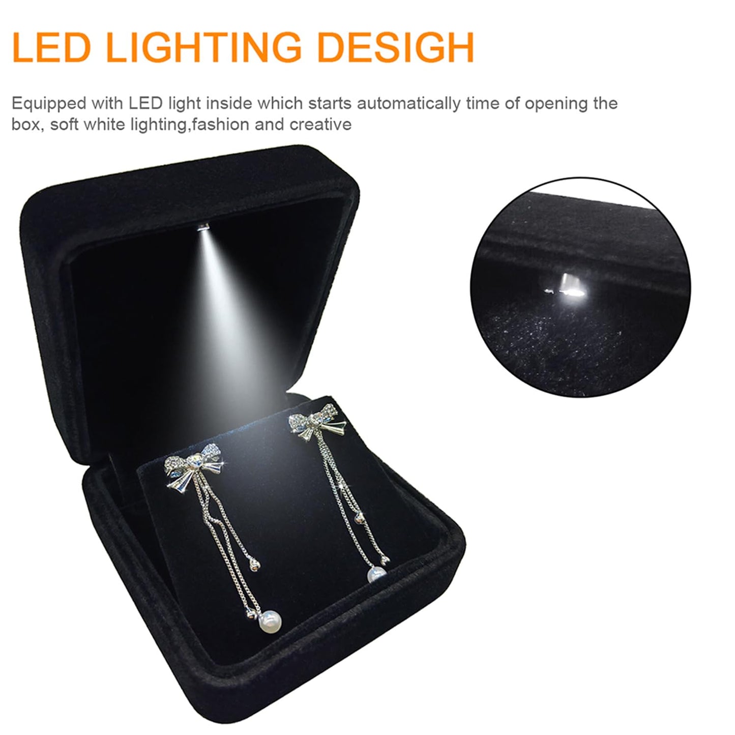 GBYAN Velvet Earring Box with LED Light, Stud Earring Gift Box Jewelry Display Case for Proposal,Engagement, Wedding and Birthday,Black
