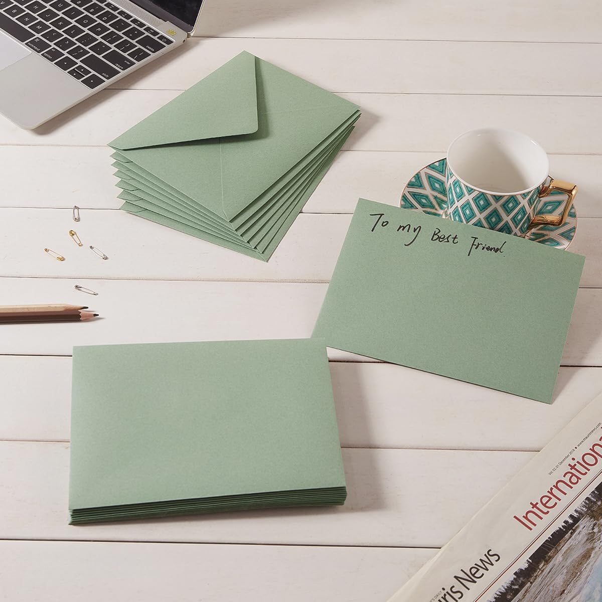 100 Pieces Sage-Green A7 Envelopes Greeting Card Envelopes 5.24 x 7.24 Inches for 5 x 7 Wedding Invitation Cards, Greeting Cards, Birthday Baby Shower Invitations