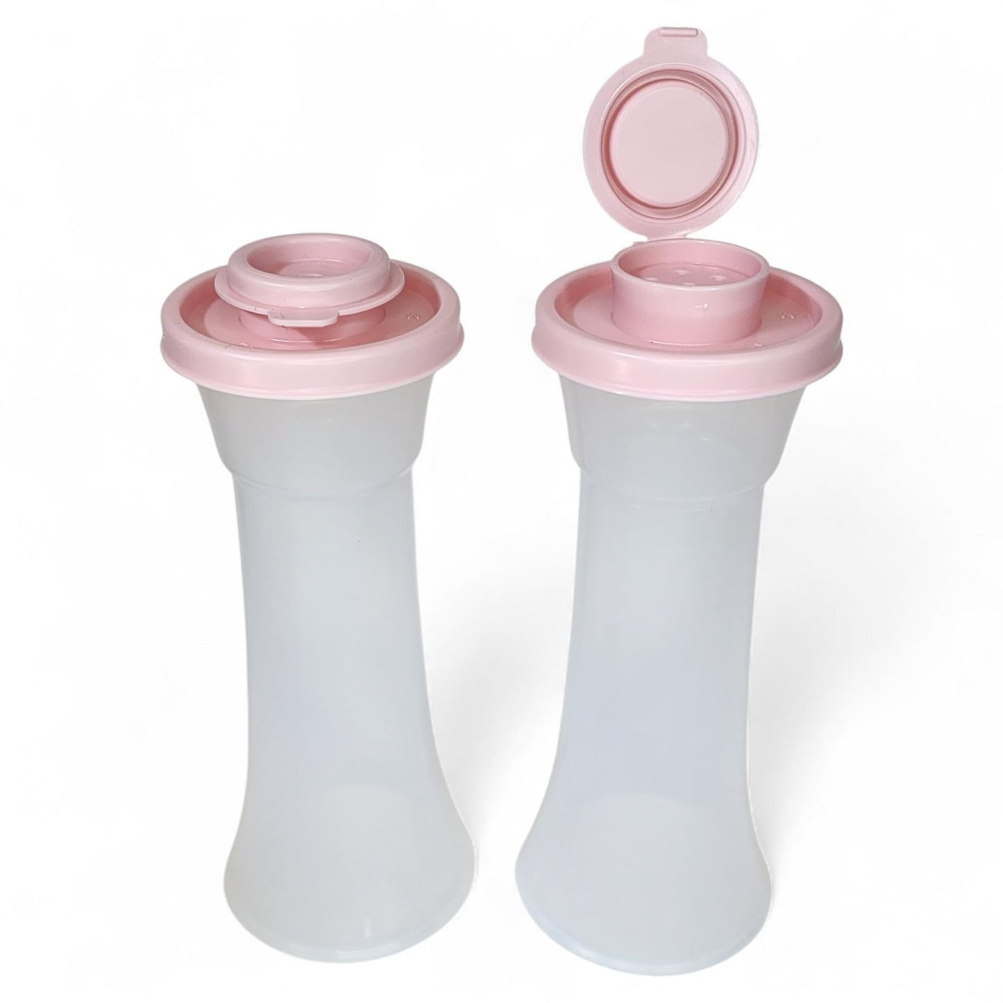 Tupperware Large Hourglass Salt and Pepepr Shaker Set Powder Pink