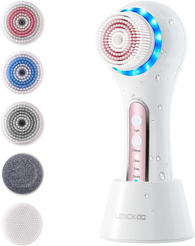 Face Scrubber Exfoliator,Facial Cleansing Brush Rechargeable IPX7 Waterproof with 5 Brush Heads,Electric Face Spin Brush for Exfoliating, Massaging and Deep Cleansing